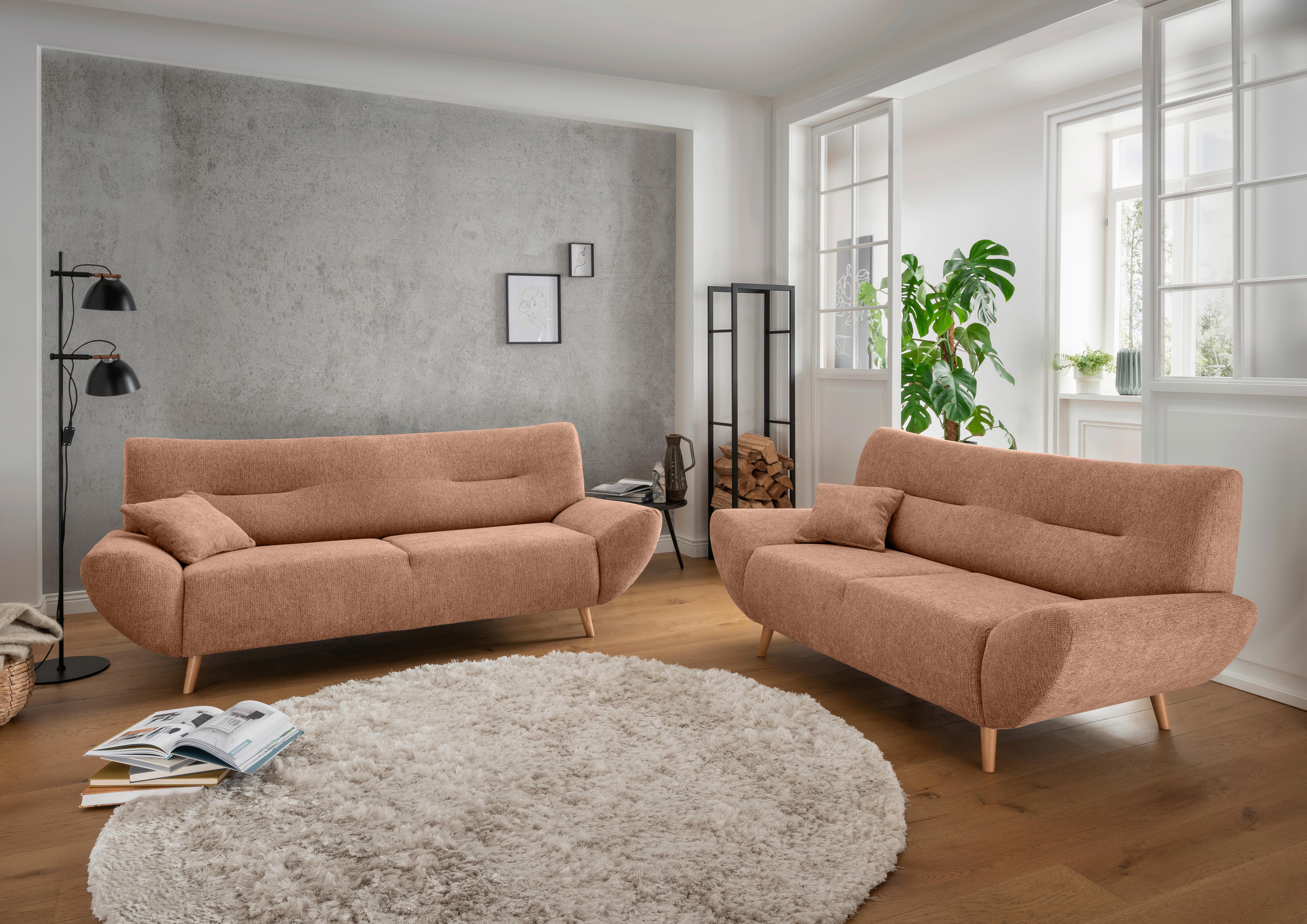 2-Sitzer-Sofa mit Zierkissen Drago Koralle B: 173 cm - Wildeiche/Koralle, MODERN, Textil (173/81/90cm) - MID.YOU
