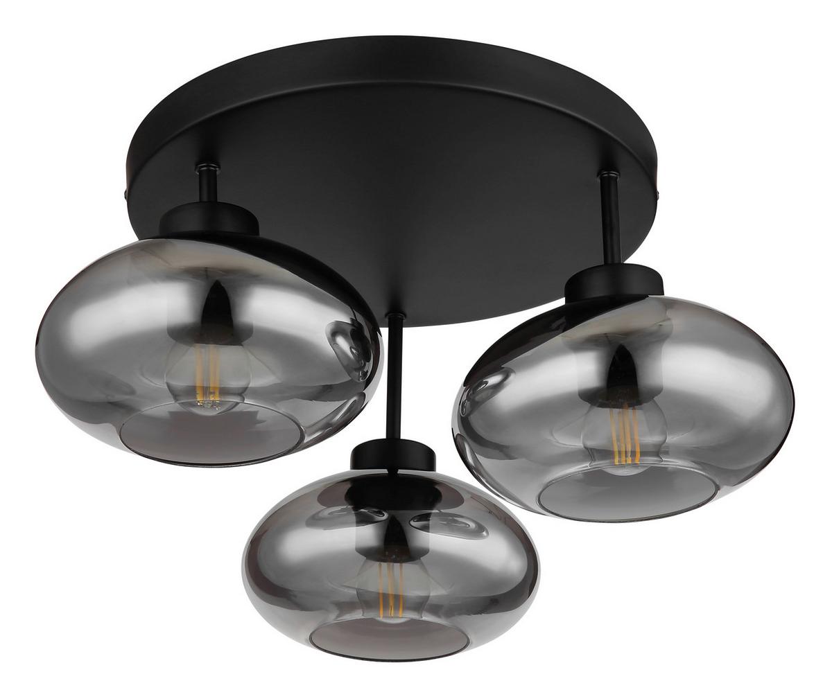 Deckenleuchte Ø 40 cm 3-Flammig mit Rauchglas - Schwarz, Design, Glas/Metall (40/24cm) - Globo
