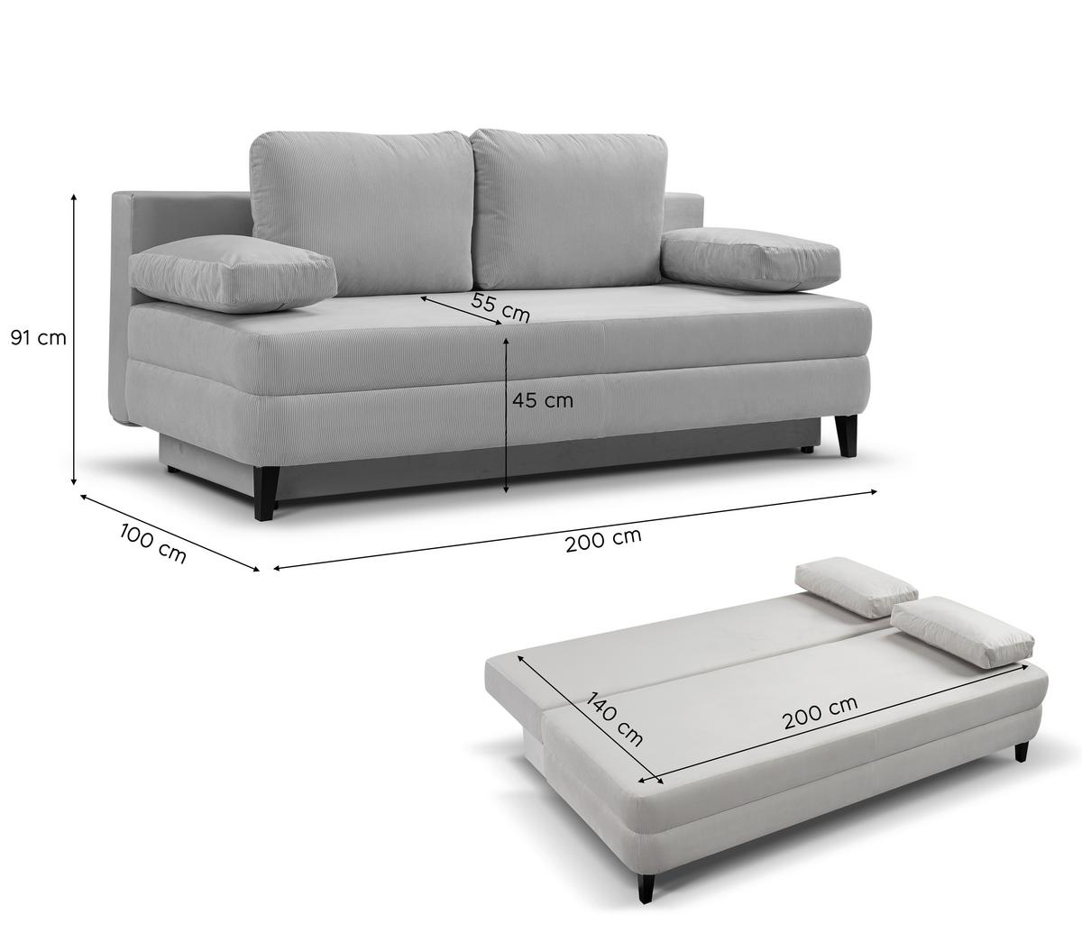 Schlafsofa Sorto Hellgrau B: 200cm - Hellgrau/Schwarz, Basics, Holz/Textil (200/91/100cm) - MID.YOU