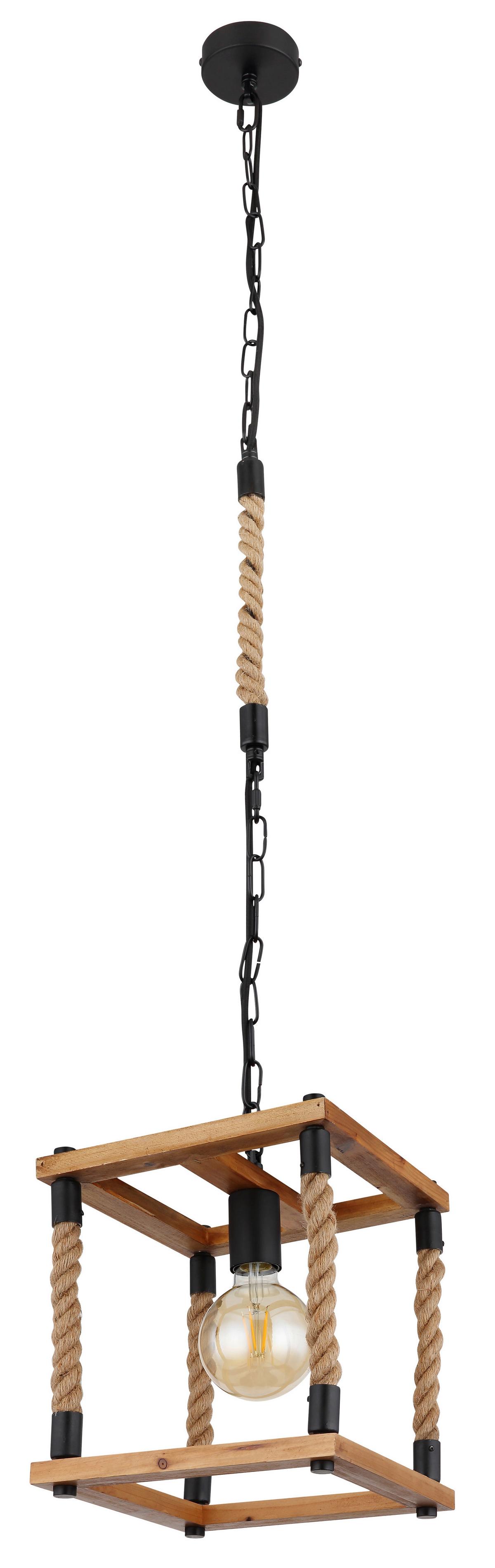 Hängeleuchte 15691h - Schwarz/Braun, Natur, Naturmaterialien/Holz (25/25/120cm) - Globo