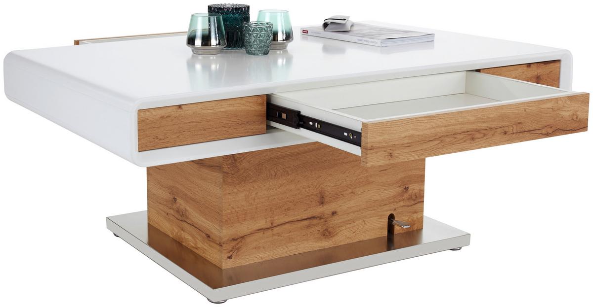 Dohányzóasztal Kopenhagen - tölgyfa színű/nemesacélszínű, Modern, faalapú anyag/fém (130/49-78/70cm)