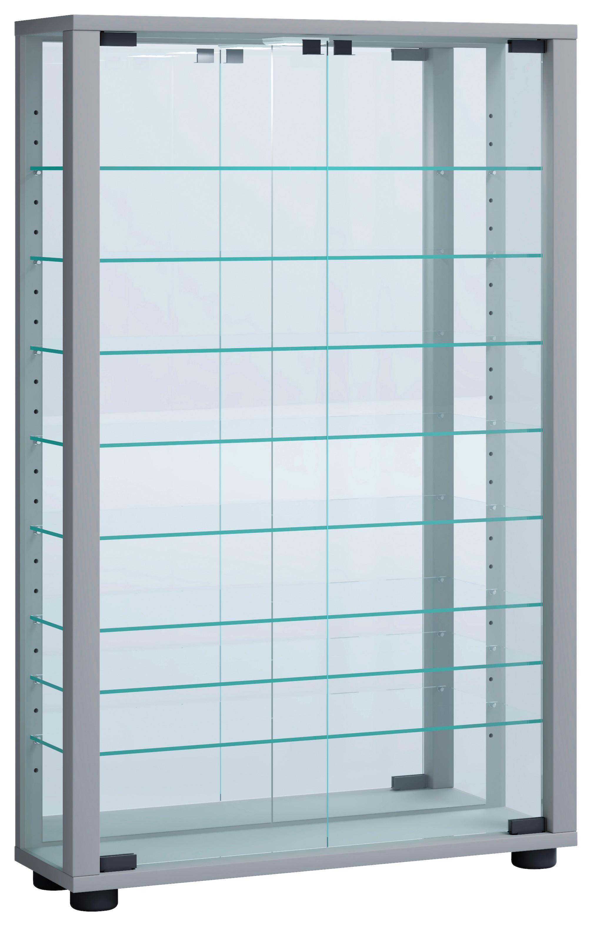 Vitrine Lumo Silberfarben B: 59 cm - Silberfarben/Schwarz, MODERN, Glas/Holzwerkstoff (59/91,3/18cm) - MID.YOU