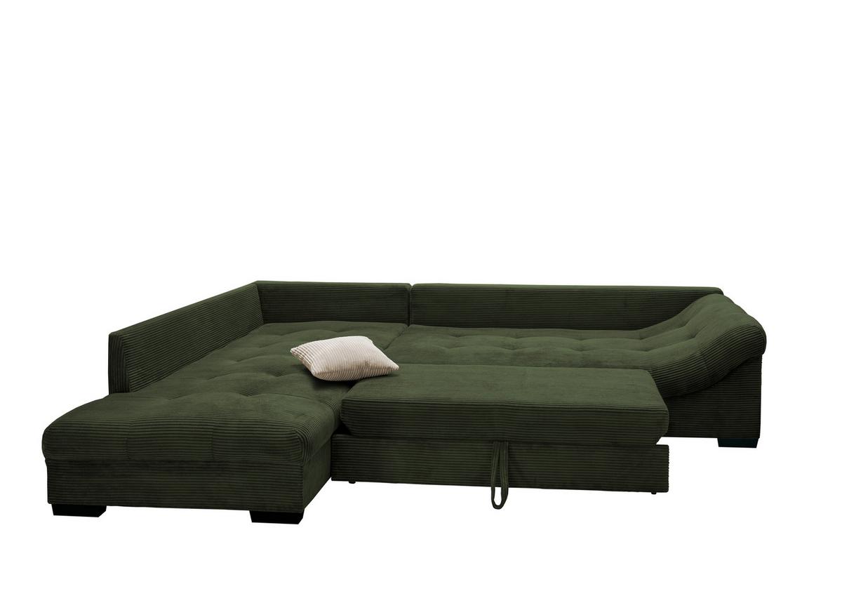 Rohová sedačka ALVITO, levá, tmavě zelený manšestr - černá/tmavě zelená, Design, dřevo/textil (202/298cm) - MID.YOU
