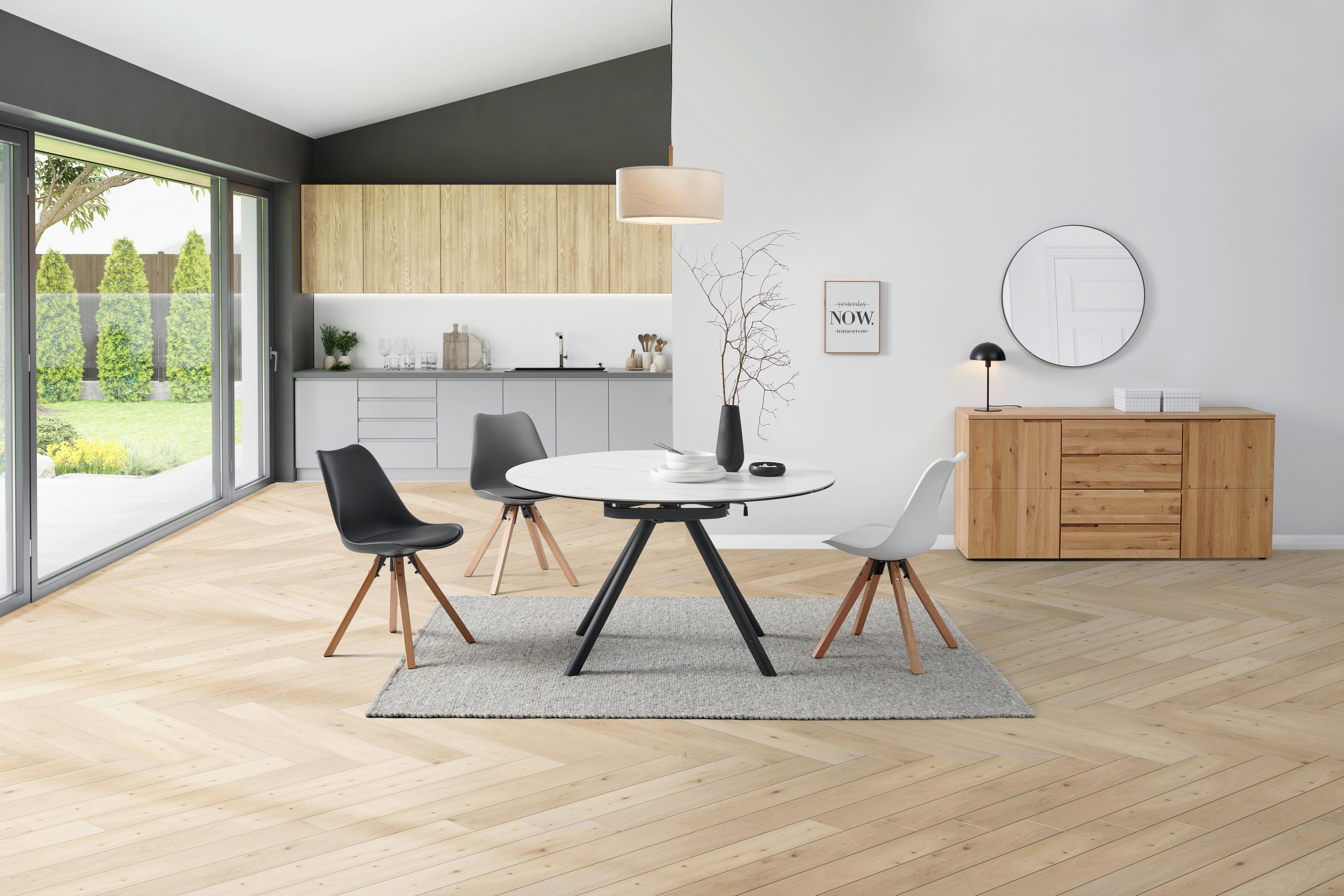 Esstisch Dalia - Schwarz/Weiß, LIFESTYLE, Glas/Keramik (80-130/75-77/130cm) - MID.YOU