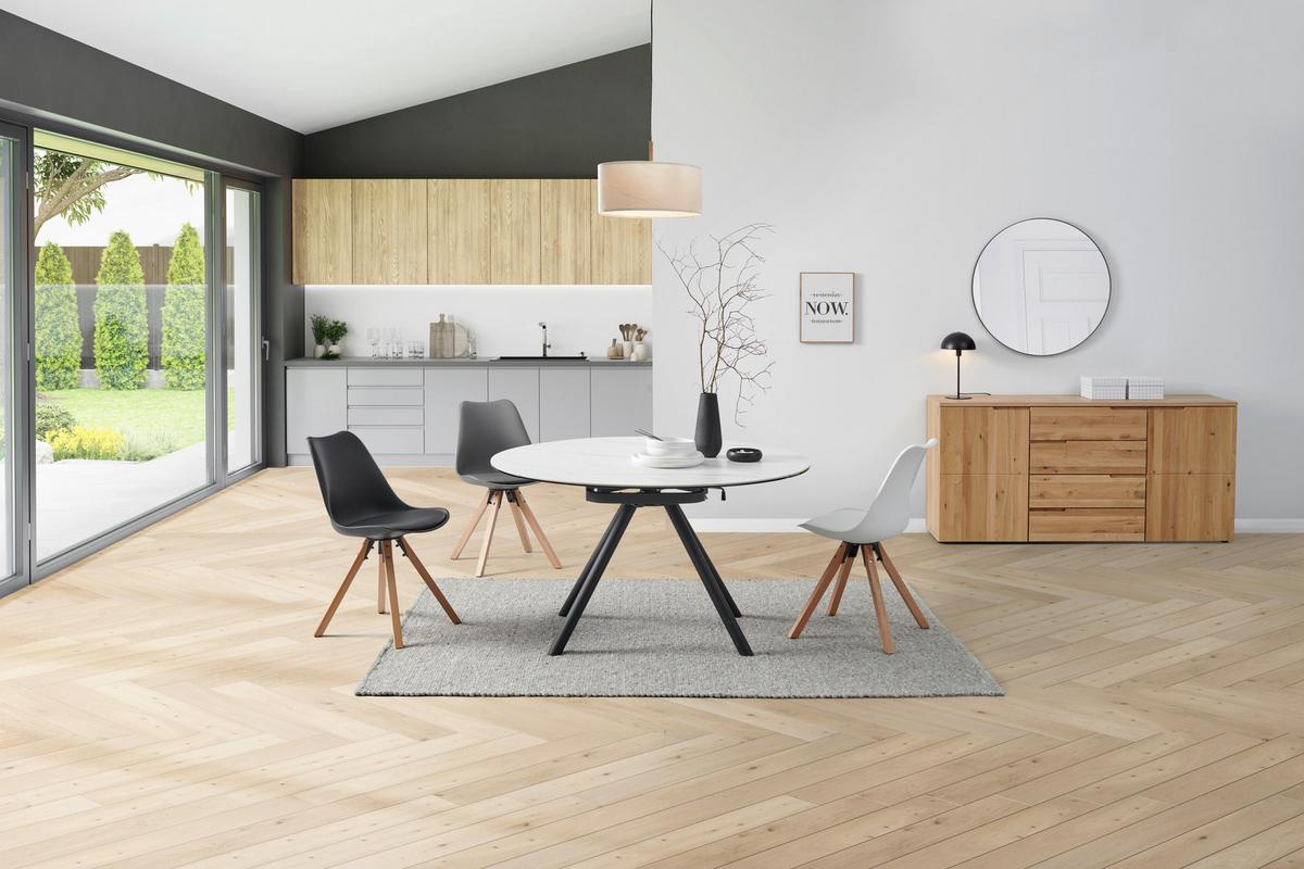 Esstisch Dalia - Schwarz/Weiß, LIFESTYLE, Glas/Keramik (80-130/75-77/130cm) - MID.YOU