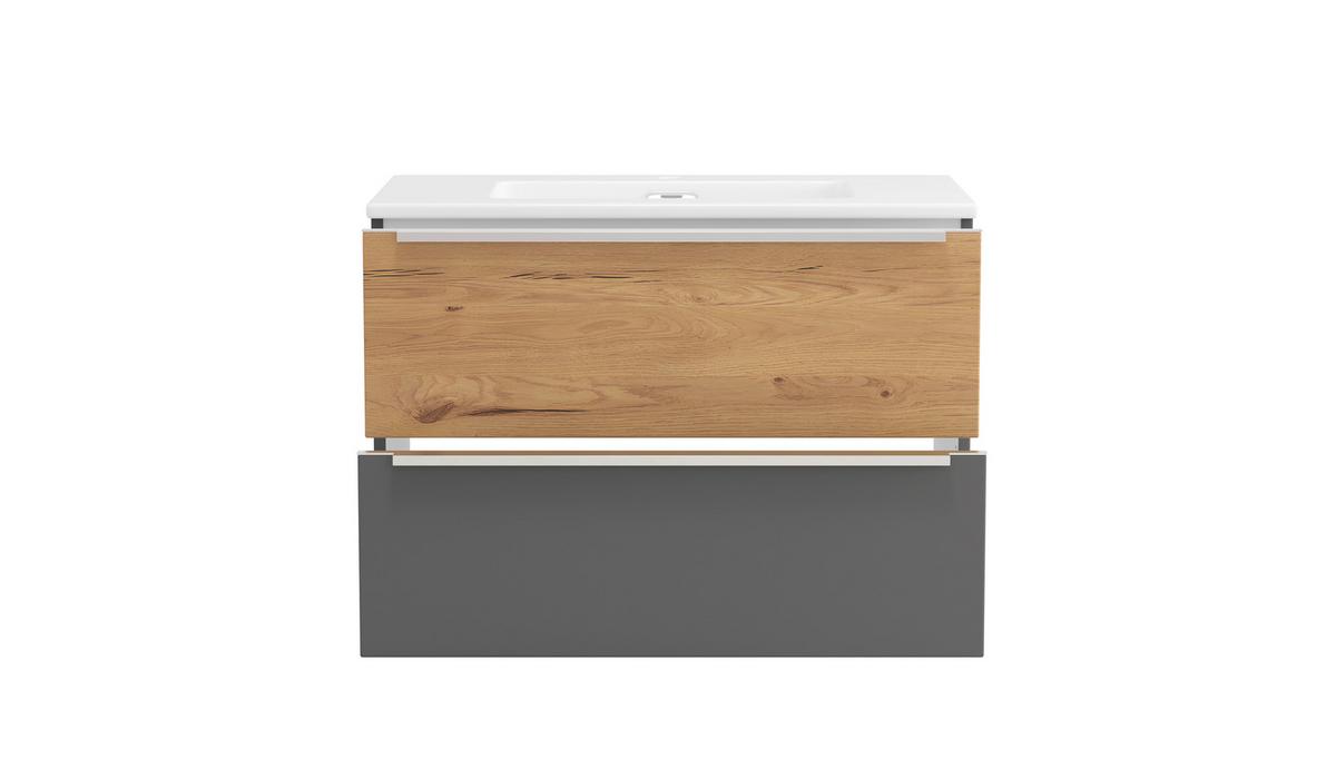 Waschtischkombi Verona Weiß/Wildeiche B: 80cm - Wildeiche/Weiß, Trend, Keramik/Holzwerkstoff (80/54/47cm) - Held