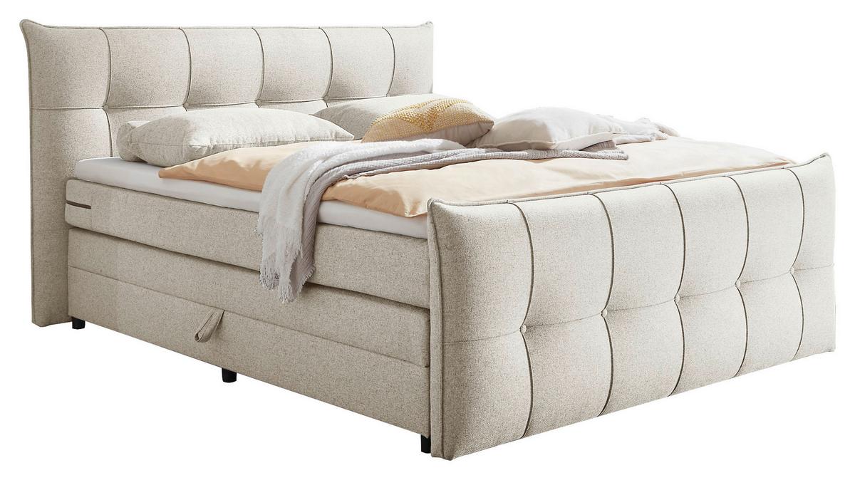 Boxspringbett Manchester 6 - Creme/Schwarz, MODERN, Holzwerkstoff/Textil (180/200cm) - MID.YOU