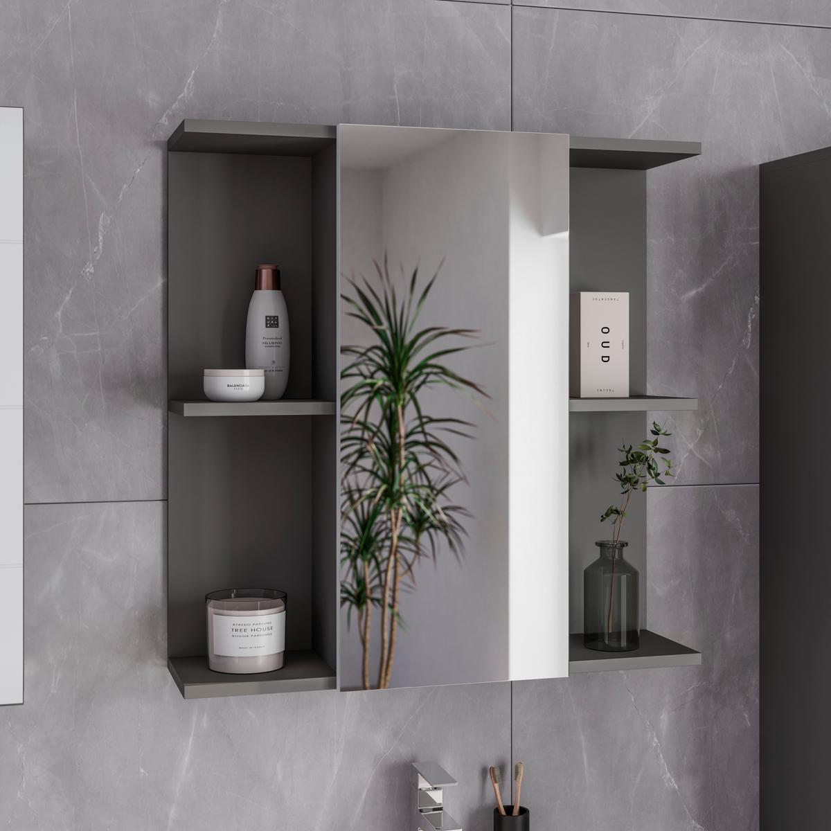 Spiegelschrank Pearl New Snol 119 BHT: 70x71x23 cm - Anthrazit/Weiß, KONVENTIONELL, Glas/Holzwerkstoff (70/71/23cm)