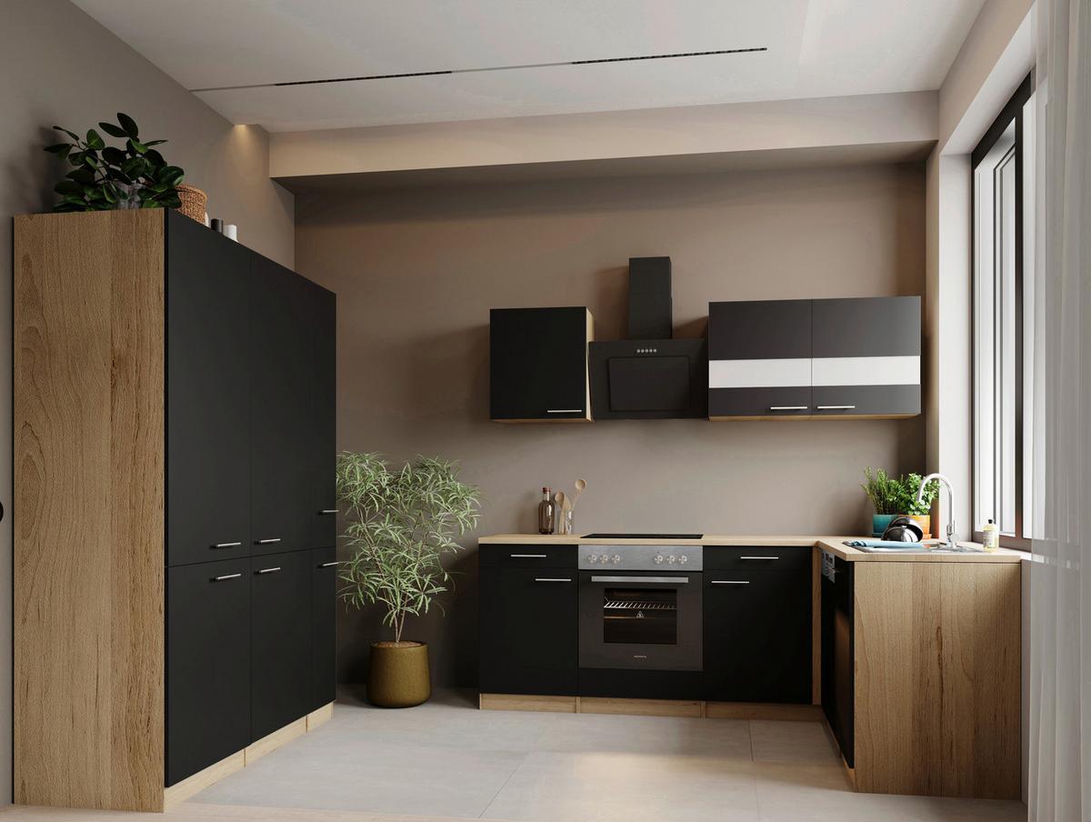ECKKÜCHE Merle, Schwarz S: 370x172 cm - Eichefarben/Schwarz, Trend, Holzwerkstoff (370/172cm) - Respekta