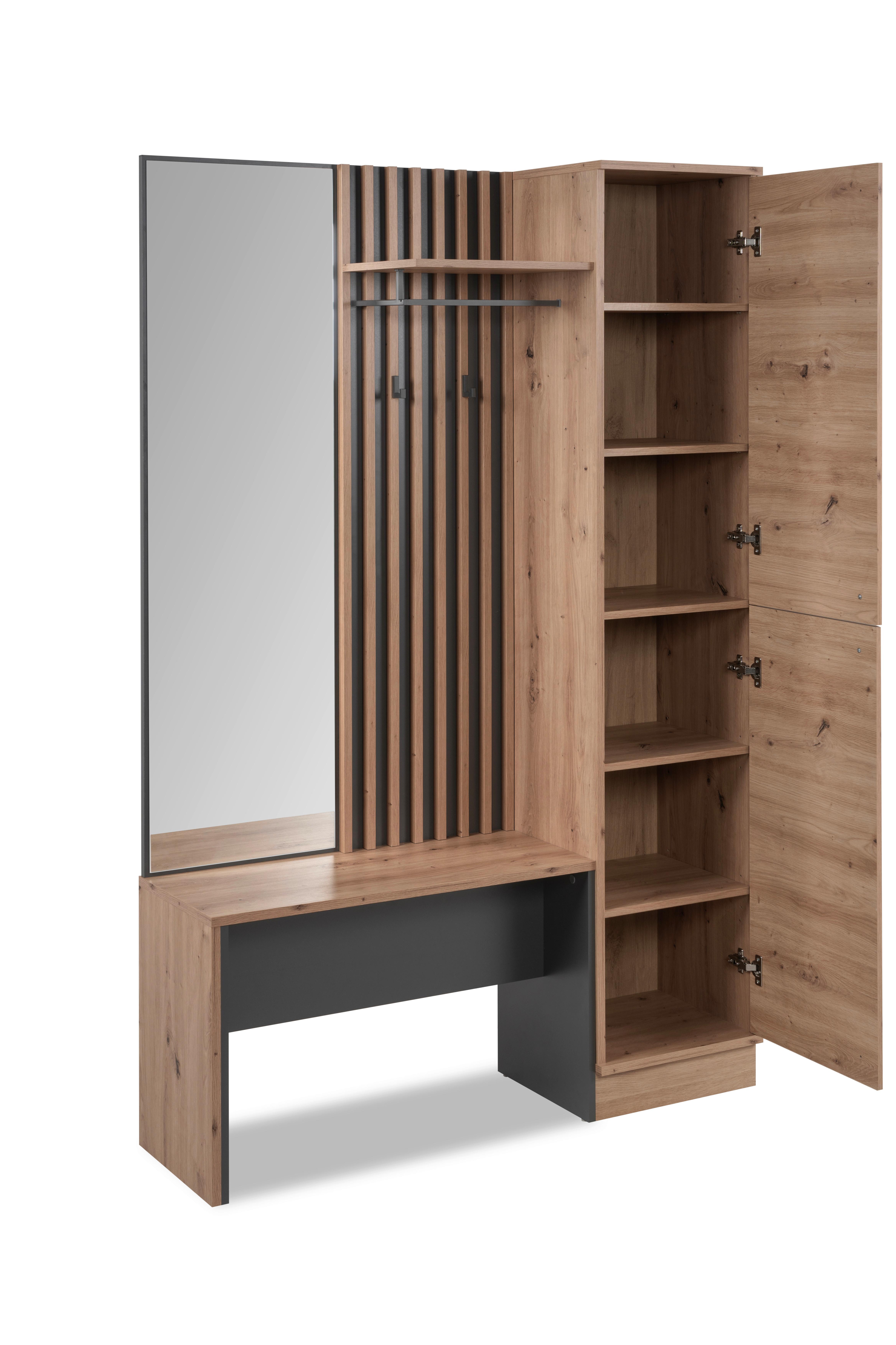 Garderobe Medan Eiche Artisan B: 122 cm - Anthrazit/Eiche Artisan, MODERN, Holzwerkstoff (122/190/37cm) - MID.YOU