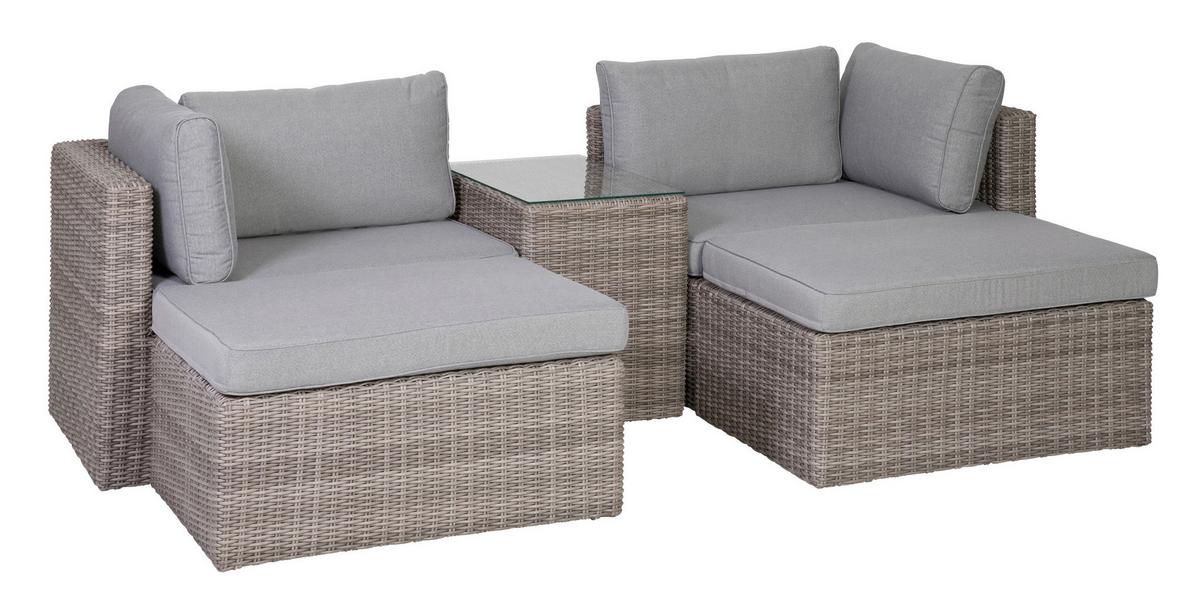 Loungegarnitur 5-tlg Palma Aus Kunststoff Mit Kissen - Grau, Basics, Glas/Textil (93/65/71cm) - Gardenson