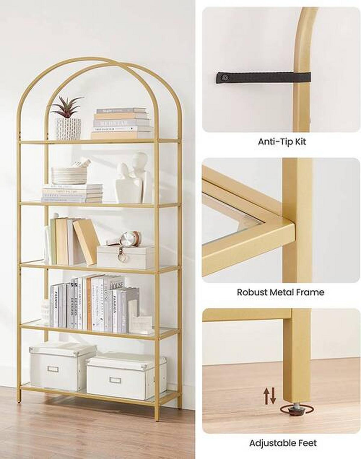Bücherwand B: 83 Cm Goldfarben - Goldfarben, Basics, Glas/Metall (83/183,5/30,2cm) - Boxxx