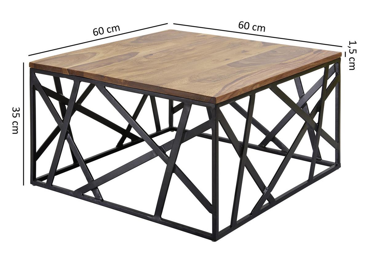 Konferenční stolek BEKAL masiv - černá/barvy sheesham, Design, kov/dřevo (60/60/35cm) - MID.YOU