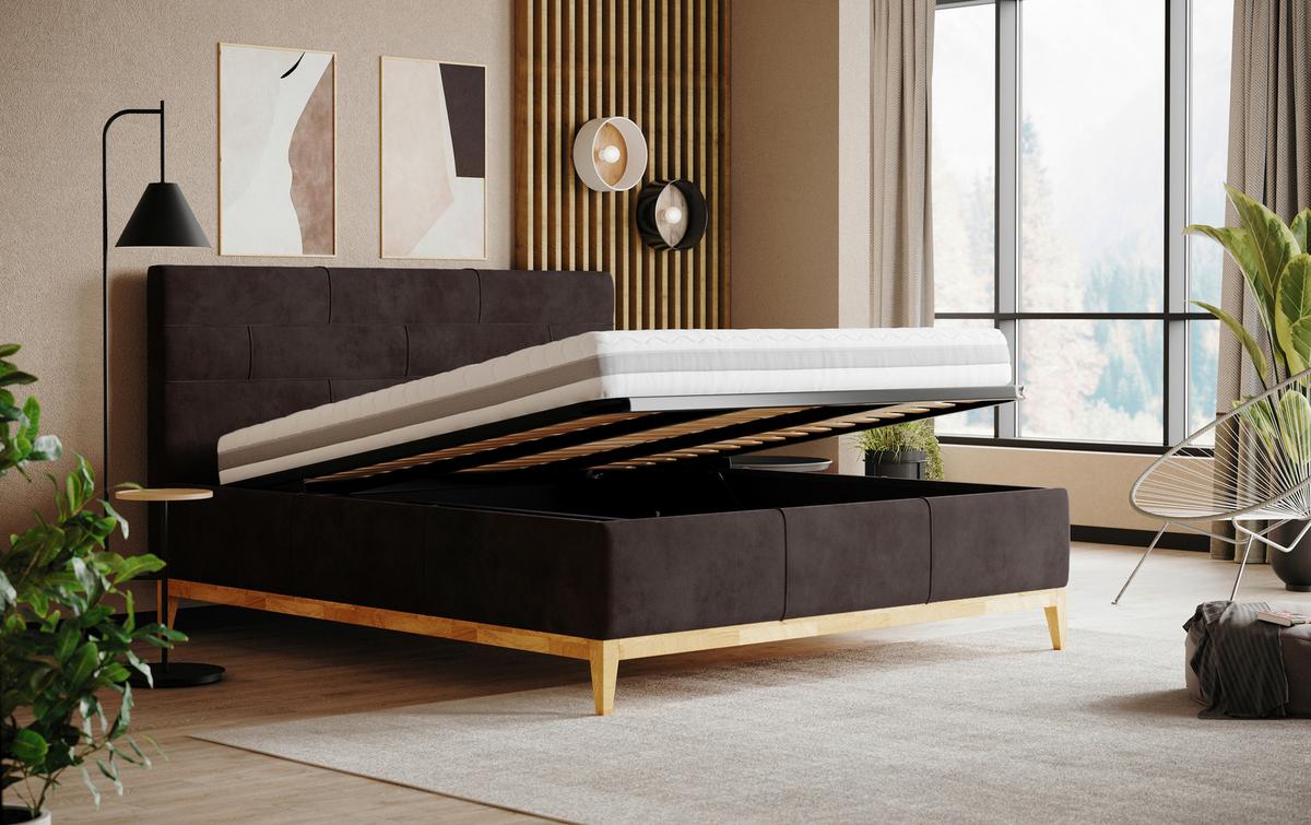 Polsterbett mit Bettkasten Jupiter 180x200 cm Dunkelbraun - Eichefarben/Dunkelbraun, MODERN, Holz/Holzwerkstoff (180/200cm) - MID.YOU
