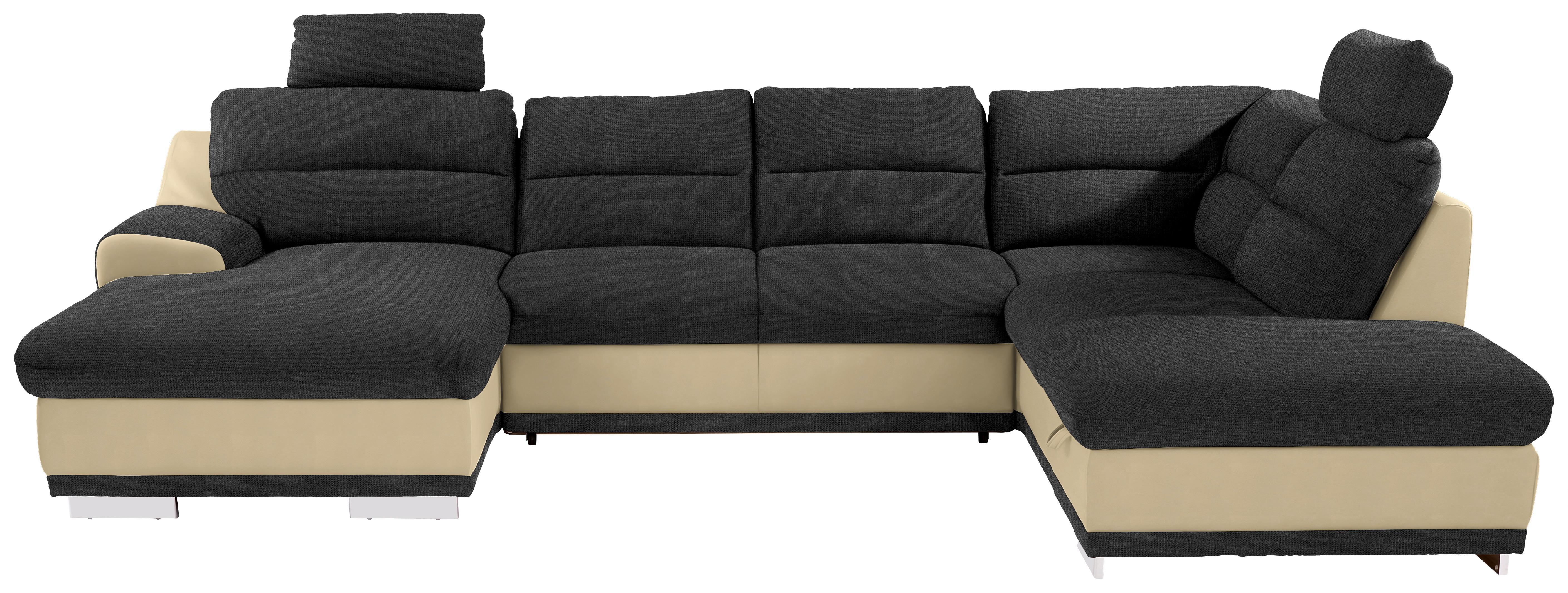 Sedacia súprava do U SEASIDE čierna / prírodná - čierna/prírodná farba, Konventionell, kov/textil (165/334/218cm) - Luca Bessoni