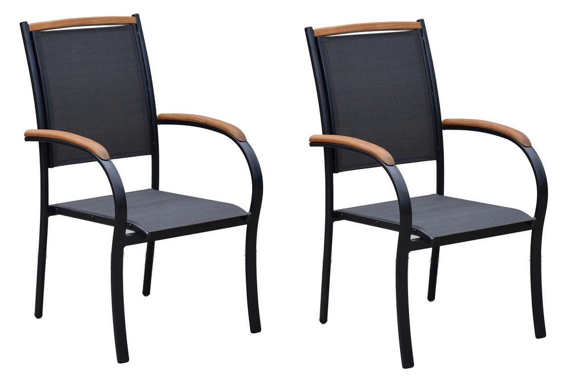 Gartenstuhl Siena 2er-set Aus Akazie, Stapelbar In Graphit - Graphitfarben/Grau, KONVENTIONELL, Holz/Textil (54/43/50,5cm) - Gardenson
