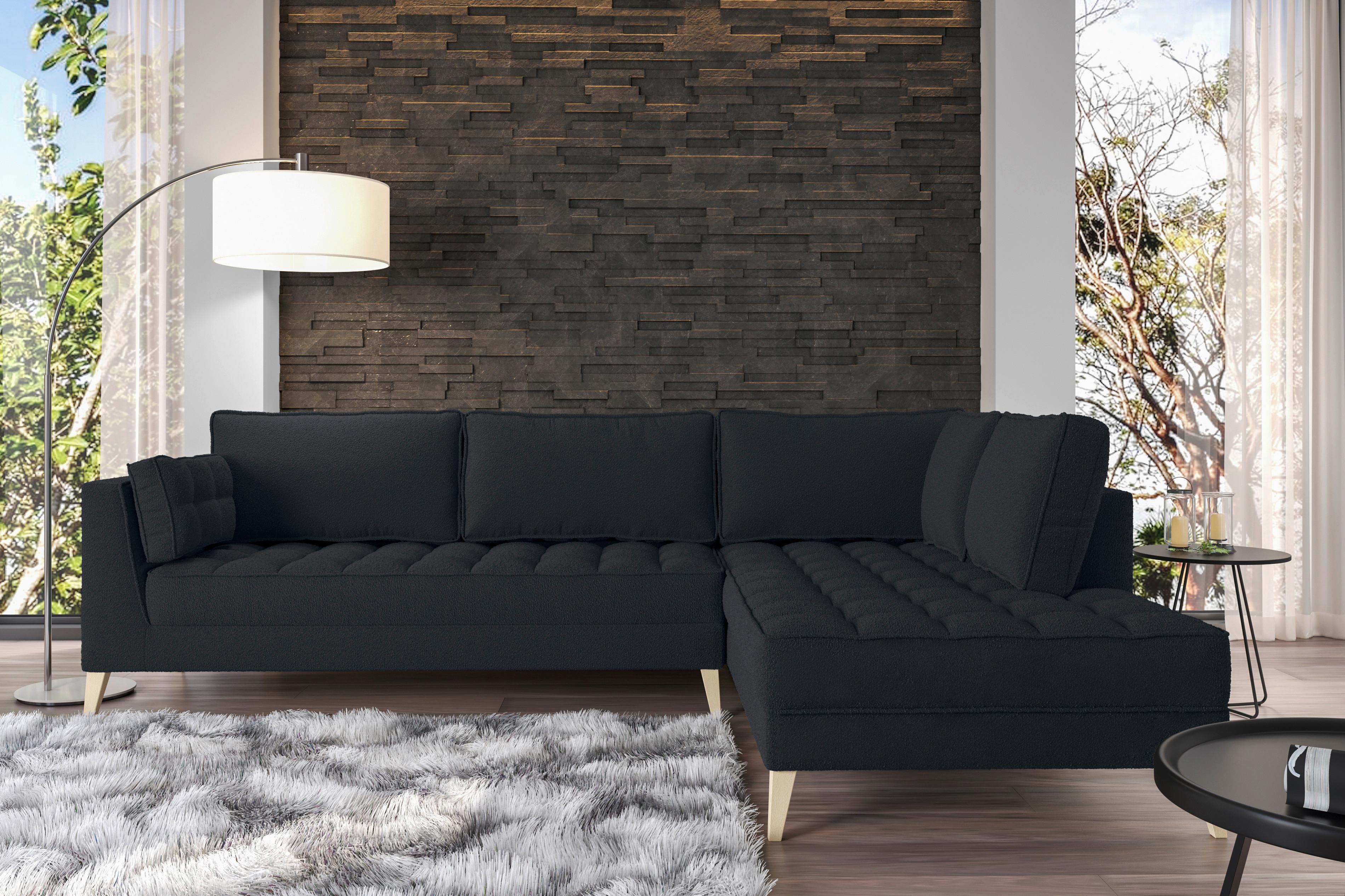 Rohová sedačka DOTI, pravá, černá - černá/přírodní barvy, Design, kompozitní dřevo/textil (310/204cm) - MID.YOU