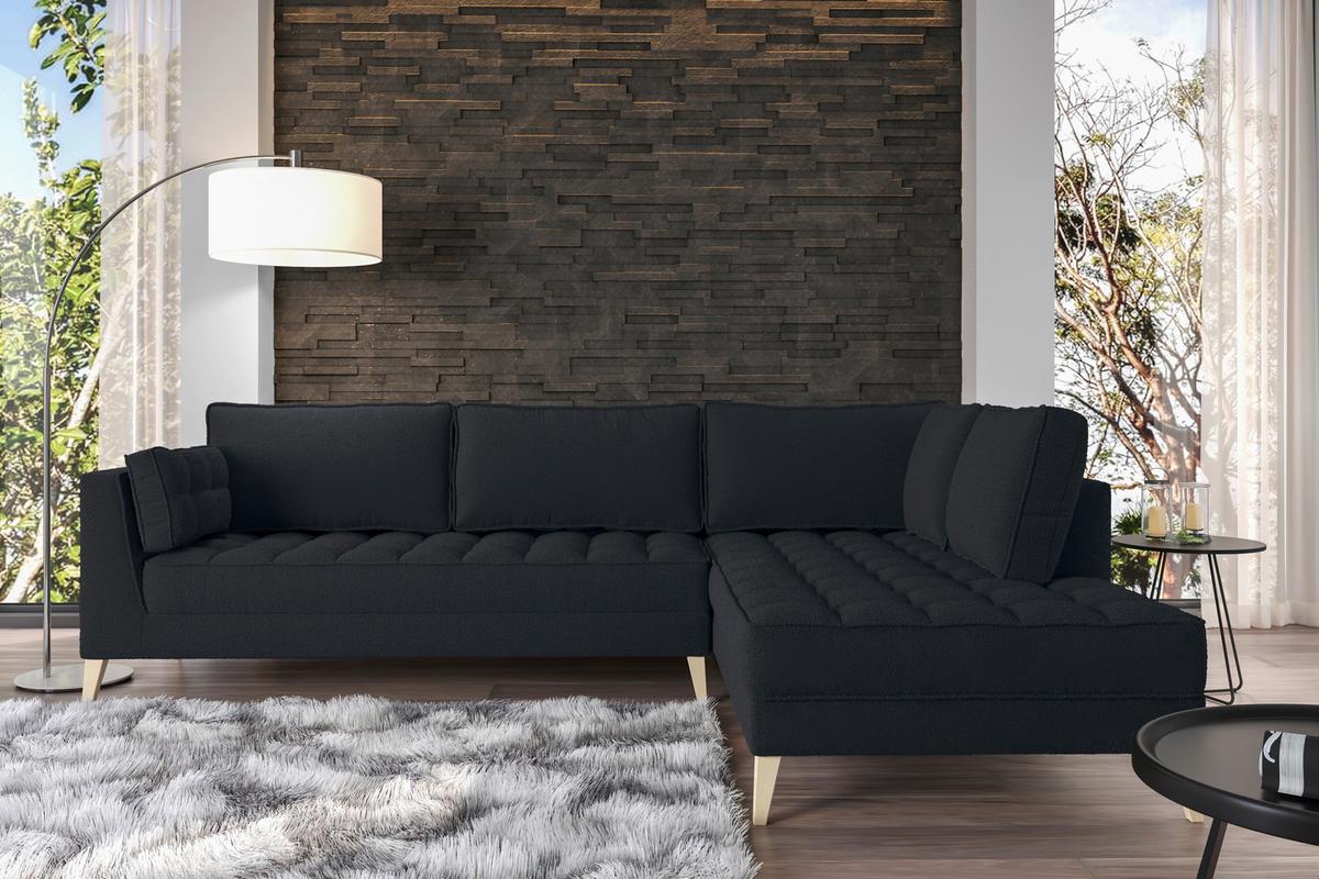 Rohová sedačka DOTI, pravá, černá - černá/přírodní barvy, Design, kompozitní dřevo/textil (310/204cm) - MID.YOU