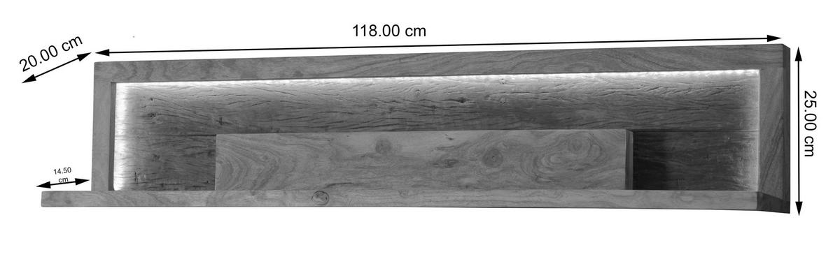 Wandregal Indira Akazie Massiv, B: 118 cm - Akaziefarben, ROMANTIK / LANDHAUS, Holz (118/25/20cm)