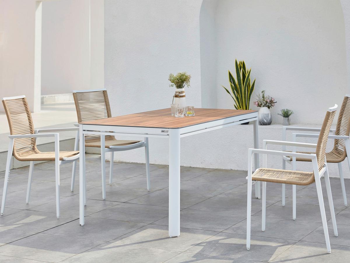 Gartenset Zora 5tlg - Weiß/Teakfarben, MODERN, Metall (160/90/74cm) - Ambia Garden