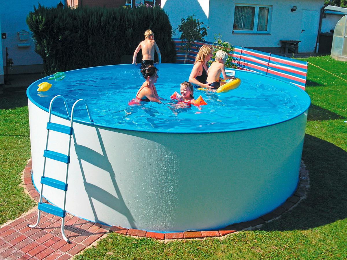 Stahlwandpool Rund Set Steely mit Pumpe Ø 450 cm - Blau/Weiß, MODERN, Metall (450/120cm)