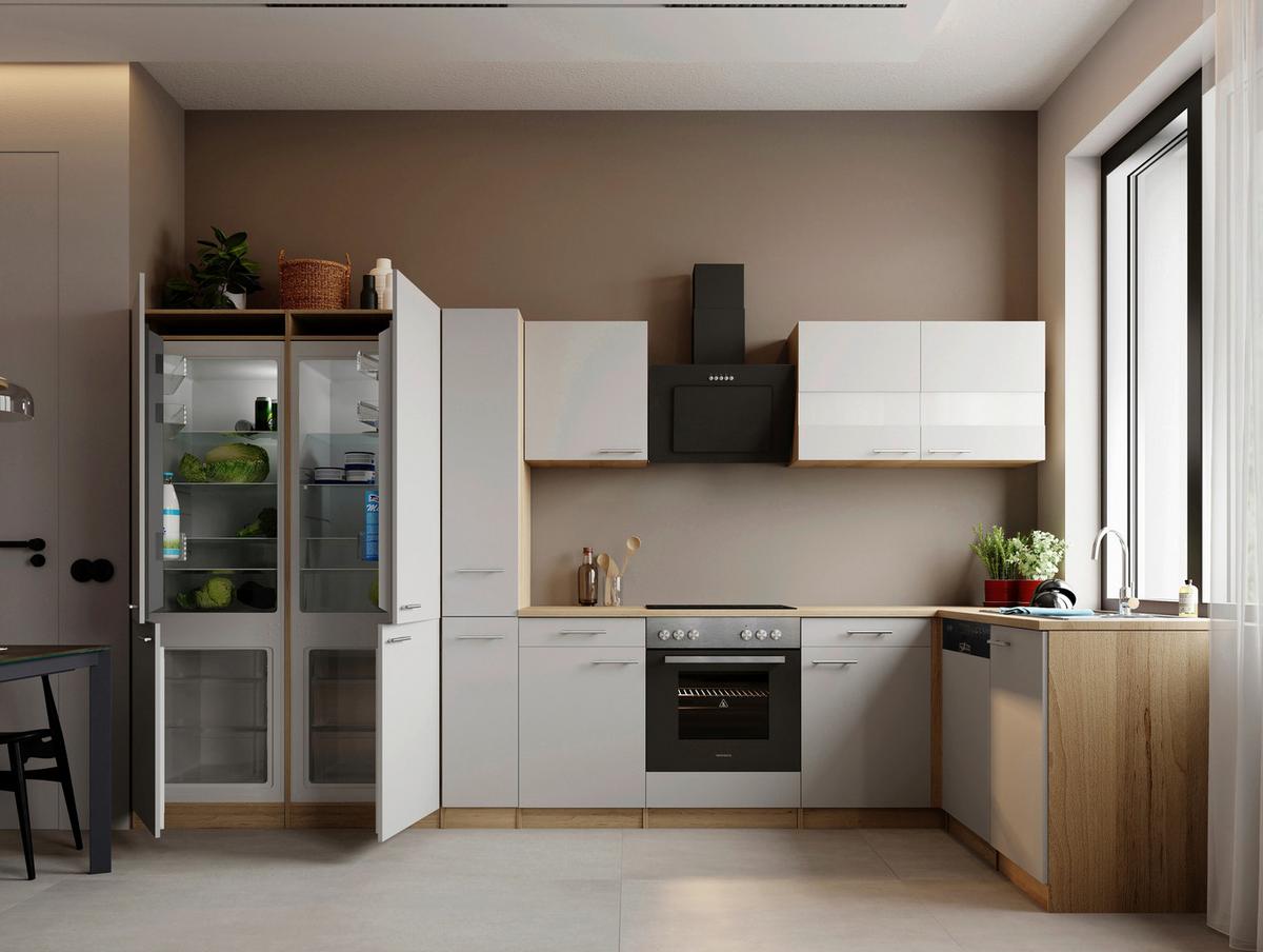 ECKKÜCHE Merle, Weiß S: 370x172 cm - Eichefarben/Weiß, Trend, Holzwerkstoff (370/172cm) - Respekta