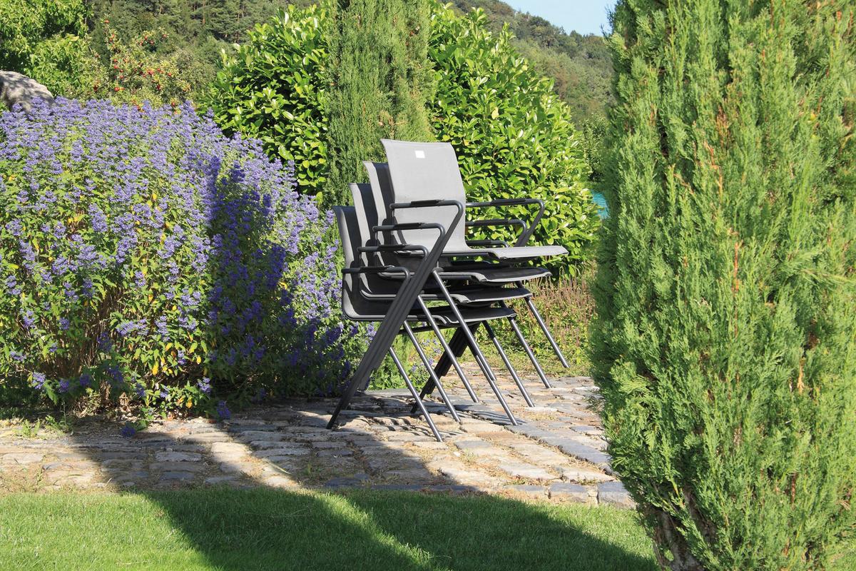 Gartenstuhl Stapelbar Alpha Stahl, Textil - Anthrazit/Schwarz, MODERN, Textil/Metall (55/83/57cm) - Acamp