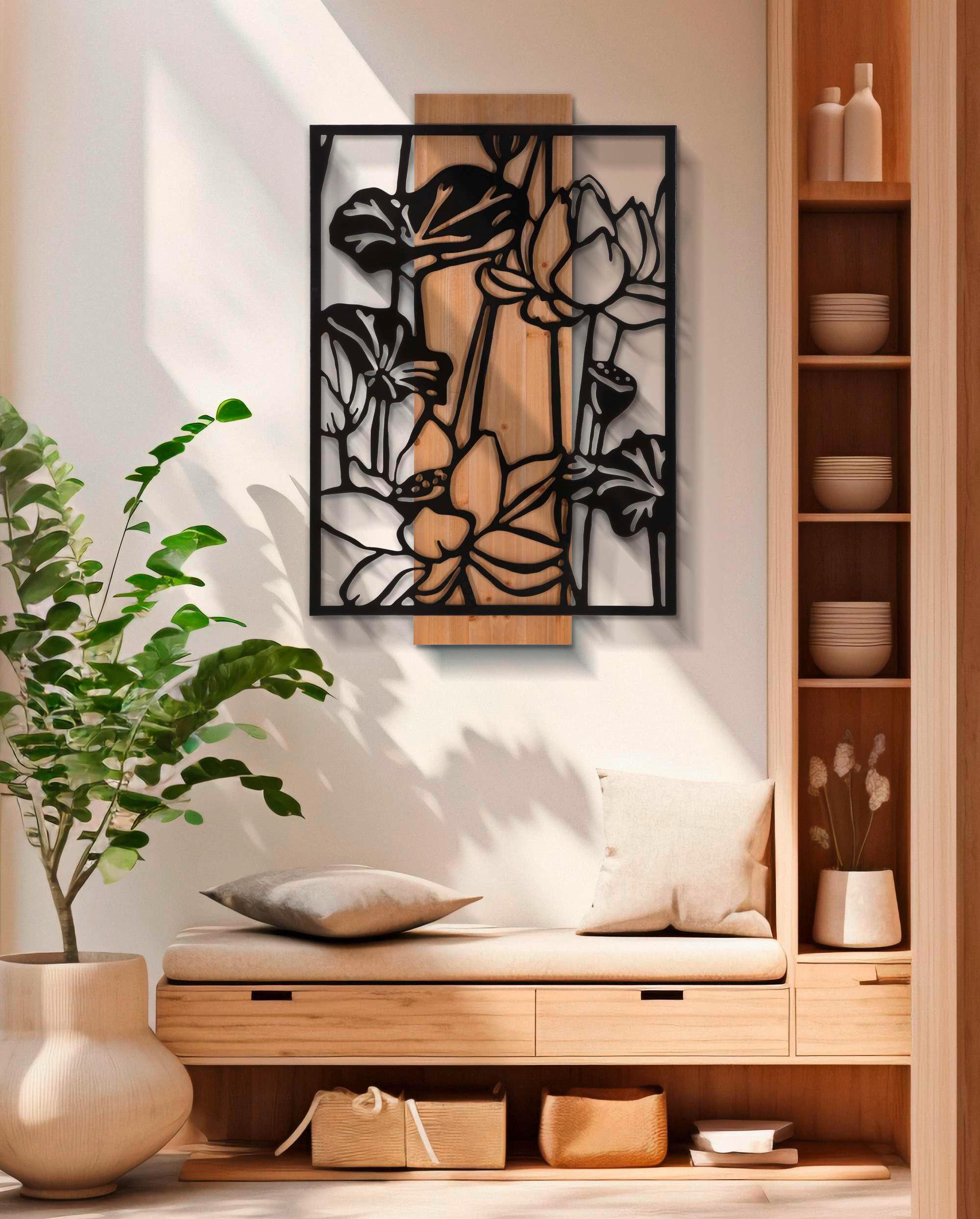 Wanddeko Wood Schwarz, Eiche Dekor B: 60 cm - Basics, Holzwerkstoff/Metall (60/90/2cm)