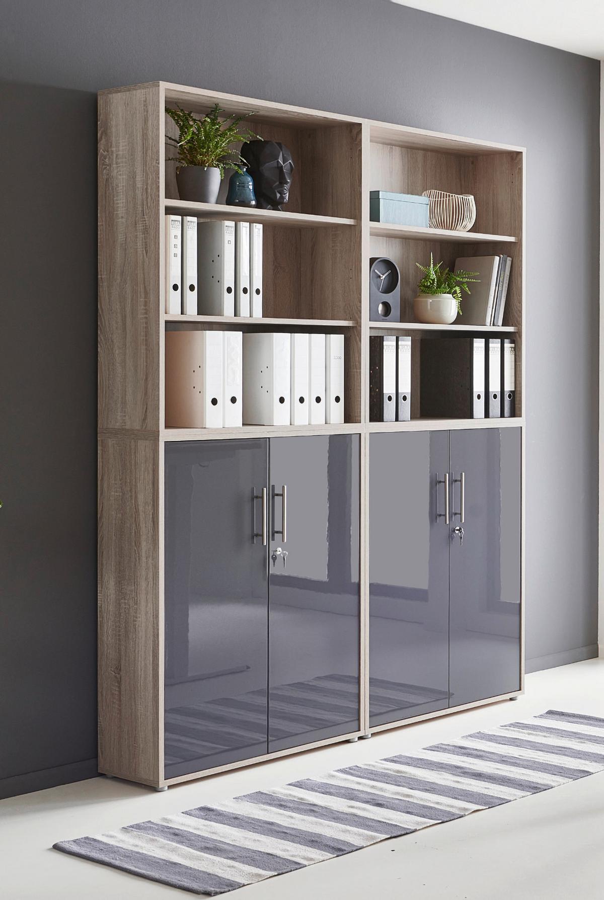 Büro Office Edition Eiche Dekor/Anthrazit Hg - Anthrazit Hochglanz/Sonoma Eiche, MODERN, Holzwerkstoff/Metall - MID.YOU