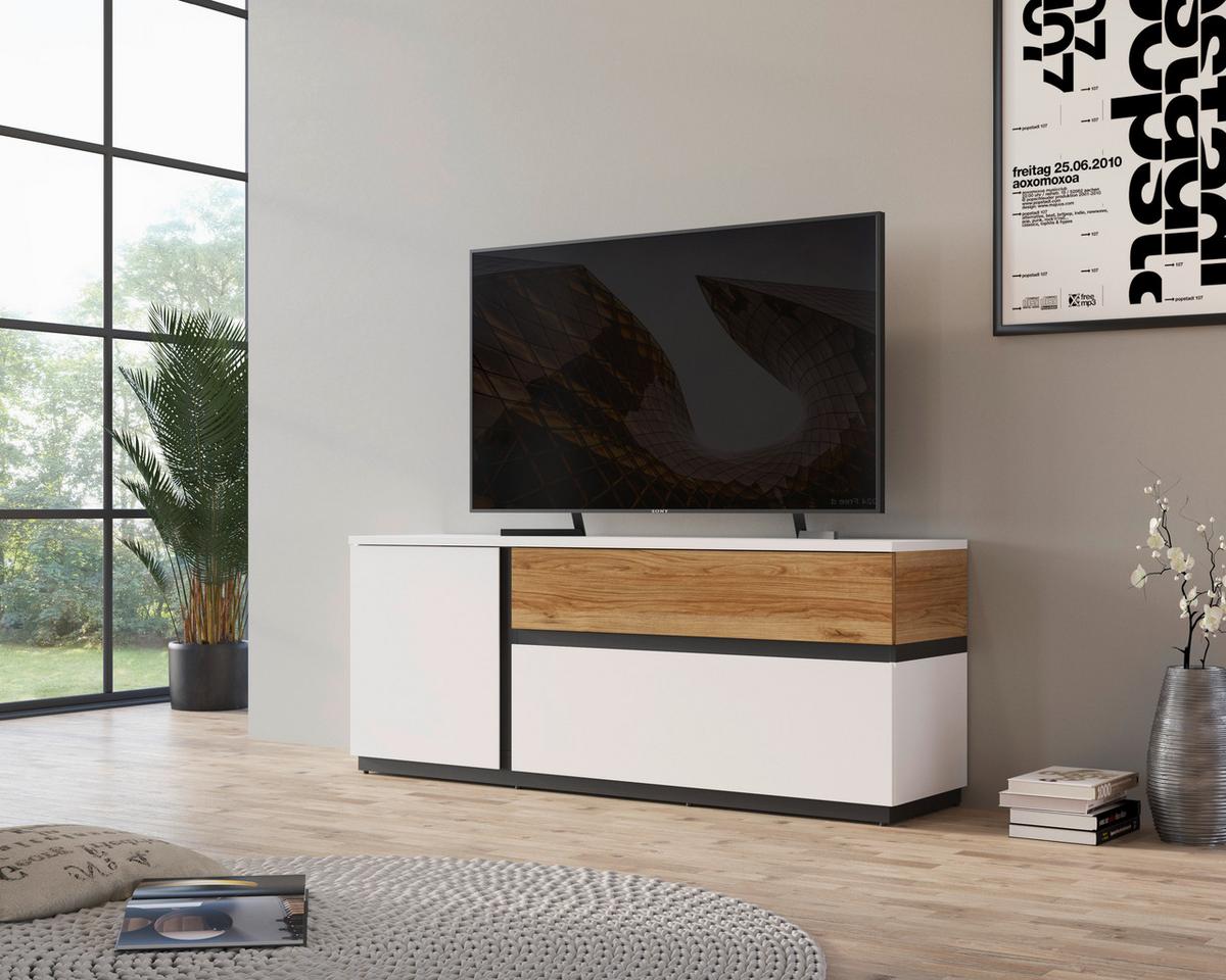 TV-Element Novena Alpinweiß B: 160,2 cm - Eichefarben/Schwarz, Trend, Holzwerkstoff (160,2/63,1/40cm)