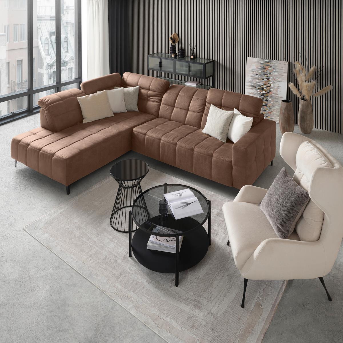 Rohová sedačka PANAMA, ľavá, terakota - čierna/terakota, Konventionell, kov/textil (216/304cm) - Premium Living