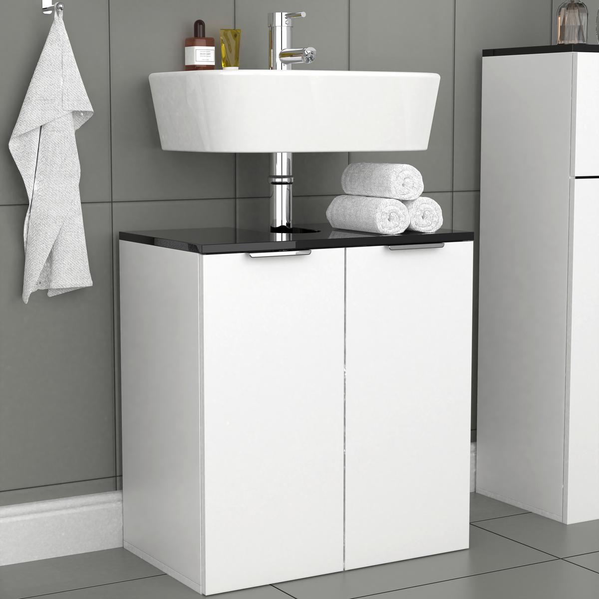 Waschbeckenunterschrank Donali Schwarz, Weiß B: 56 cm - Schwarz/Weiß, MODERN, Holzwerkstoff (56/60/34cm) - MID.YOU