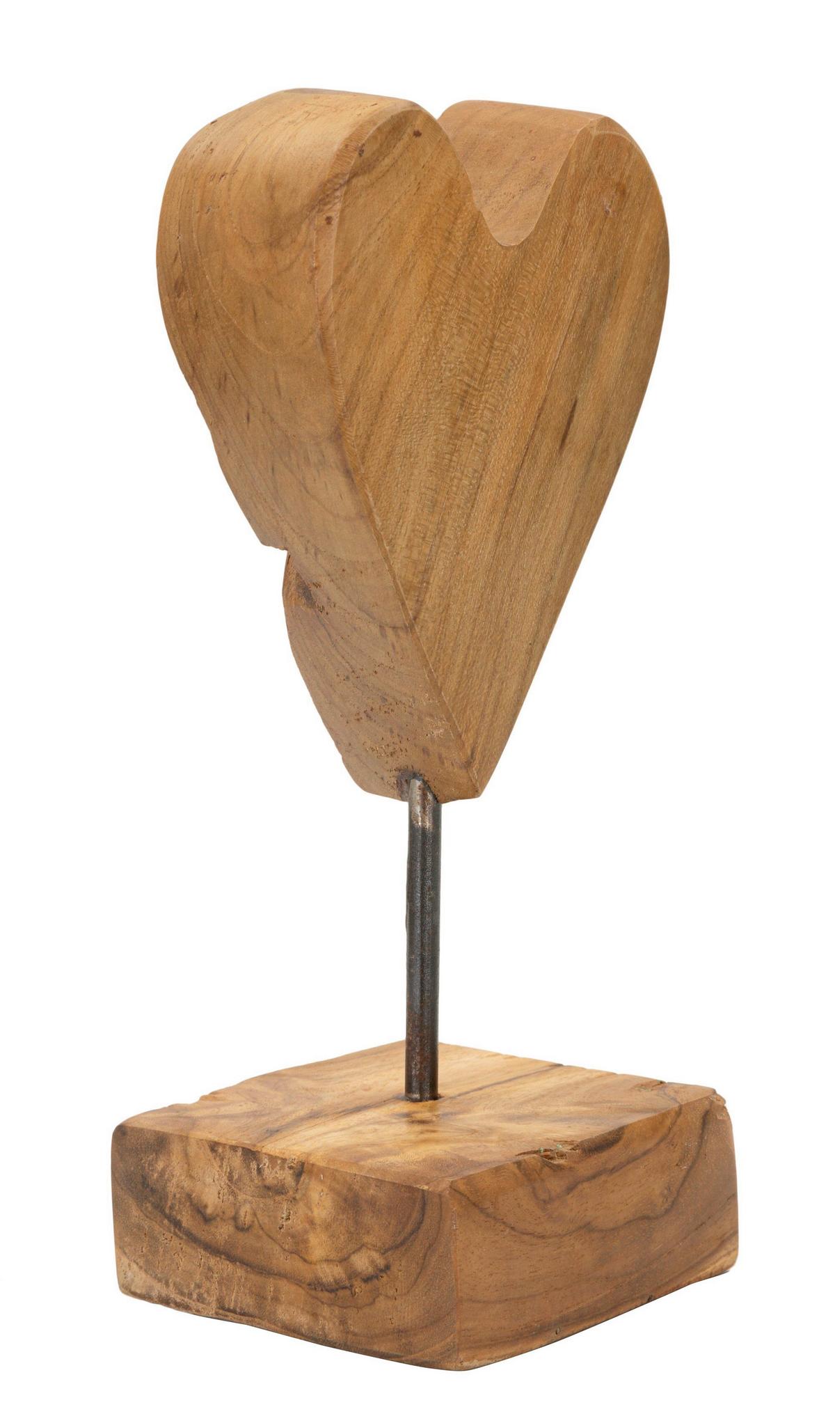 Skulptur Heart Teak Braun, B: 10 cm - Braun, Basics, Holz (10/25/10cm)