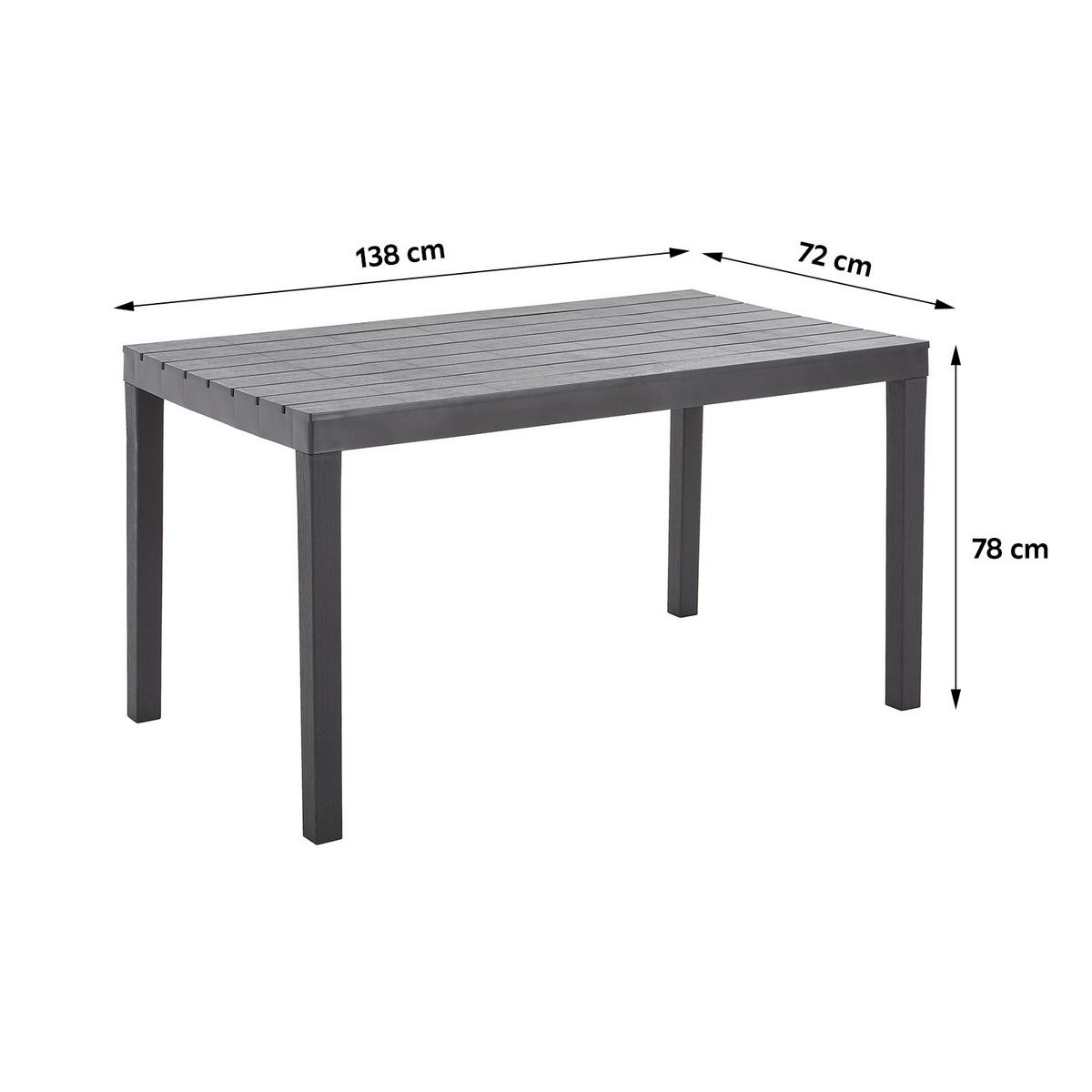 Gartentisch Kunststoff L 138 Cm - Anthrazit, MODERN, Kunststoff (138/72/78cm) - Ambia Garden