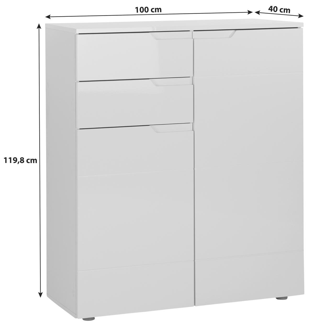 Kommode 100cm Hilton, Weiß Hilton - Weiß Hochglanz/Weiß, MODERN, Holzwerkstoff (100/119,8/40cm)