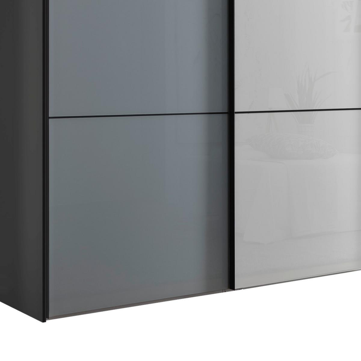 Schwebetürenschrank Glasfront 249 Cm Includo, Hellgrau/weiß - Dunkelgrau/Hellgrau, MODERN, Glas/Holzwerkstoff (249/222/68cm)
