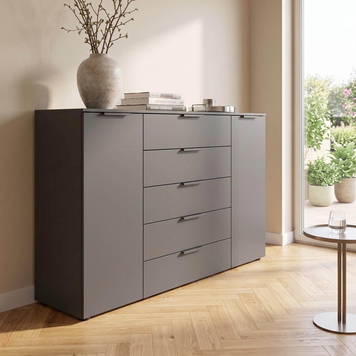 Kommode 160 cm Flipp Graphitfarben - Graphitfarben/Schwarz, MODERN, Holzwerkstoff (160/100/42cm) - Rauch Möbel
