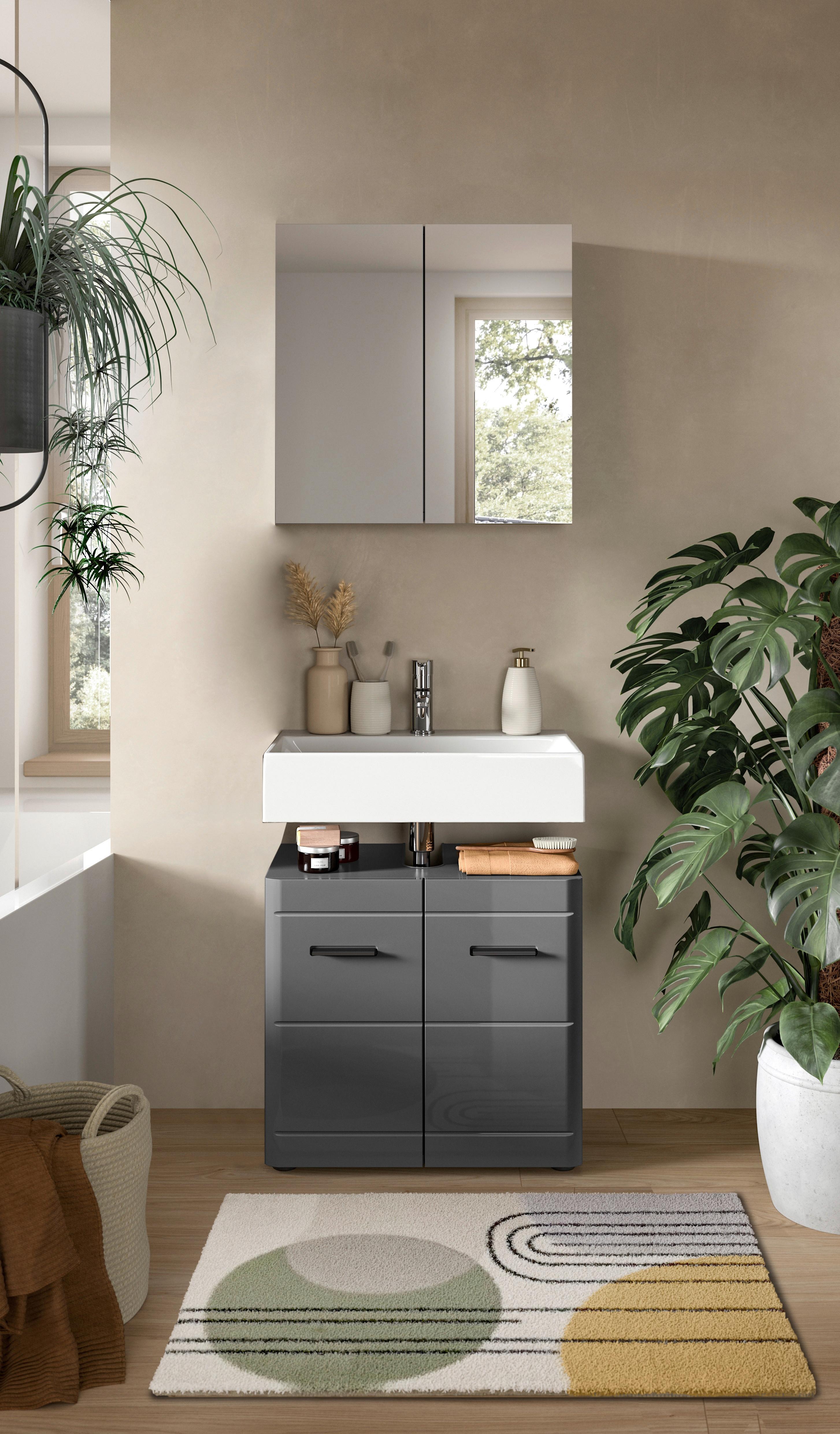 Badezimmer Soft Grau Hg B: 60 cm - Grau Hochglanz/Schwarz, MODERN, Holzwerkstoff (60cm) - MID.YOU