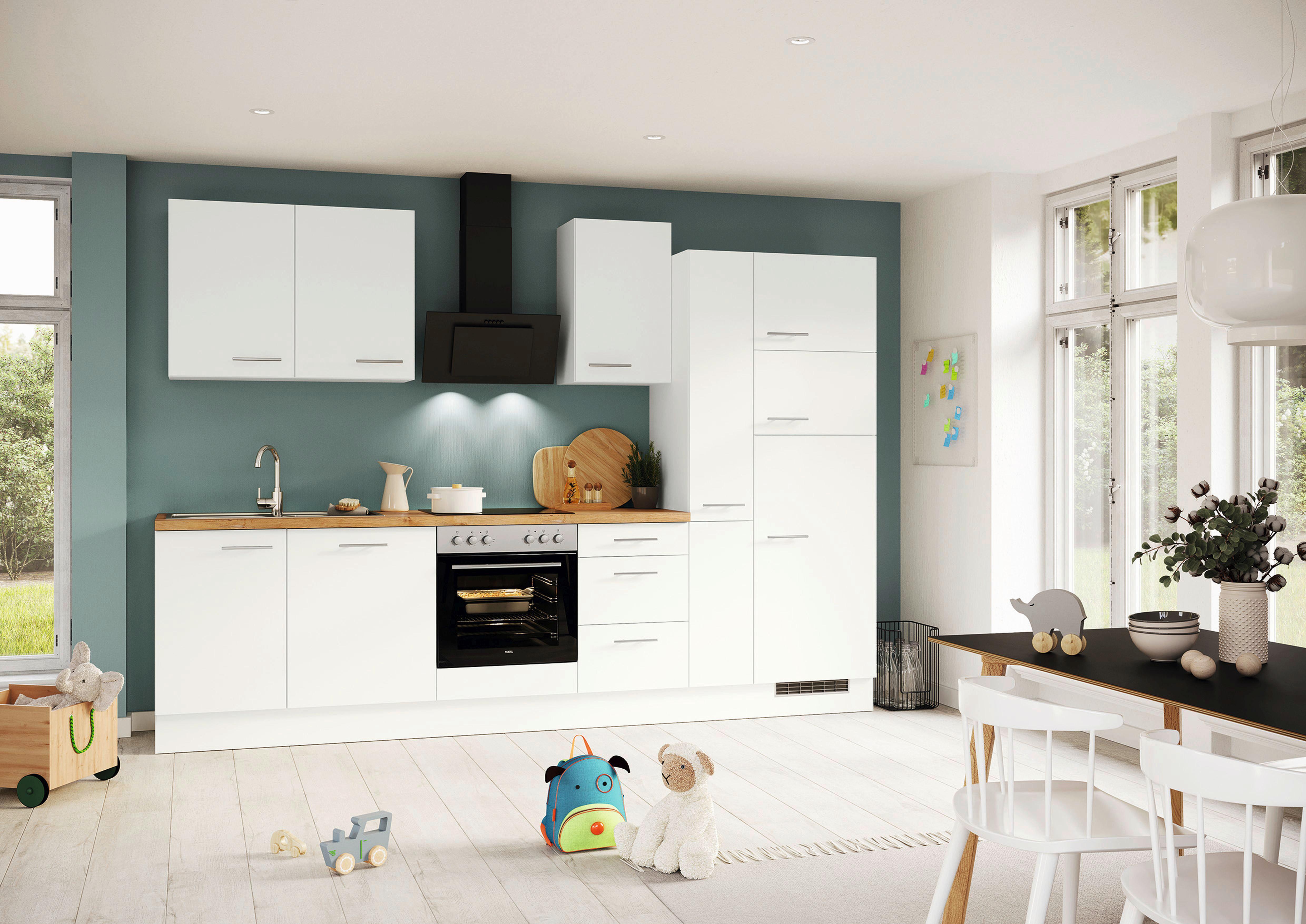 Küchenblock IP120 Weiß B: 310 cm - Eichefarben/Weiß, Trend, Holzwerkstoff (310cm) - Impuls