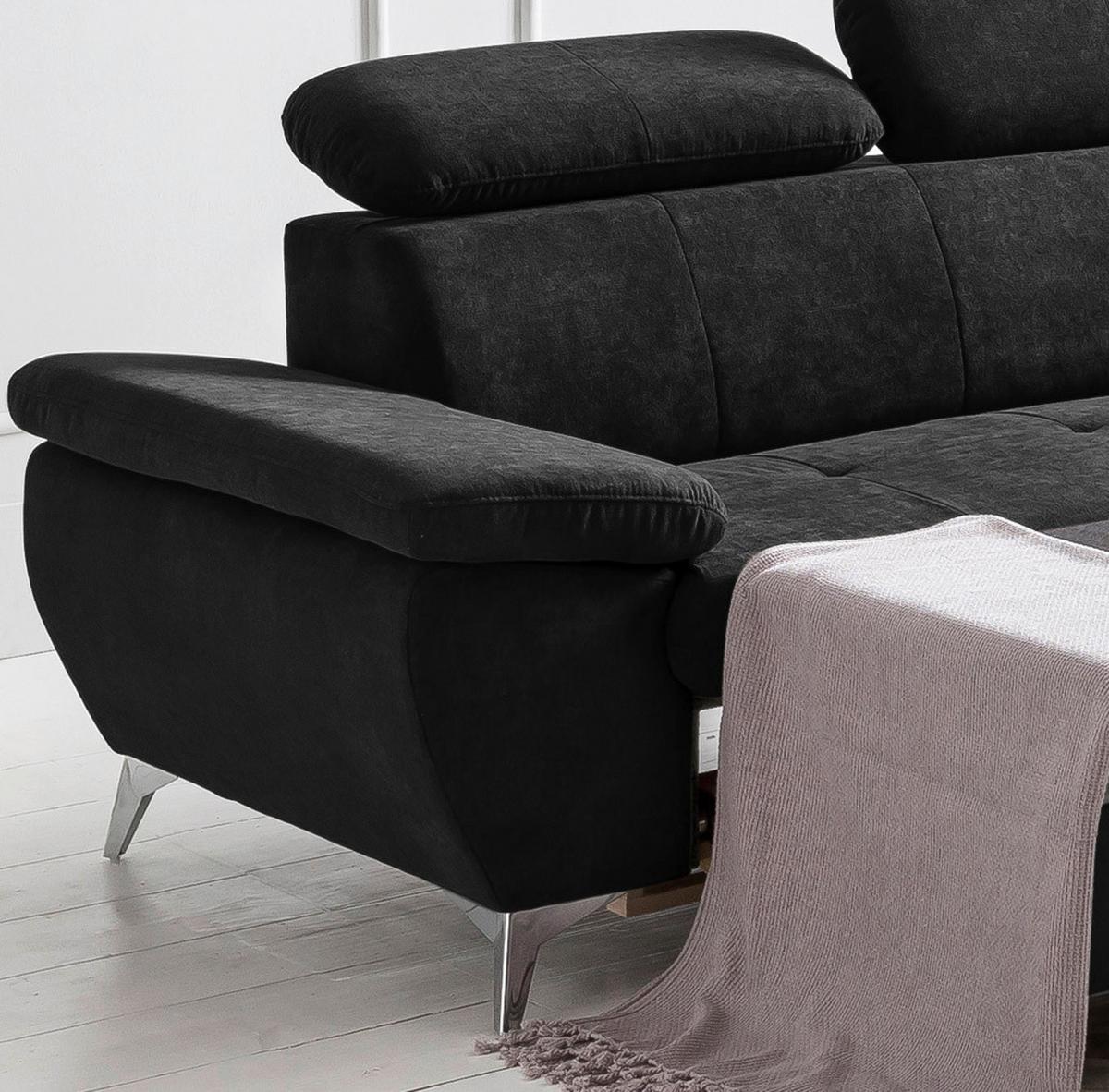 Ecksofa mit Schlaffunktion und Bettkasten Gisele Schwarz - Chromfarben/Schwarz, KONVENTIONELL, Textil (256/209cm) - Livetastic