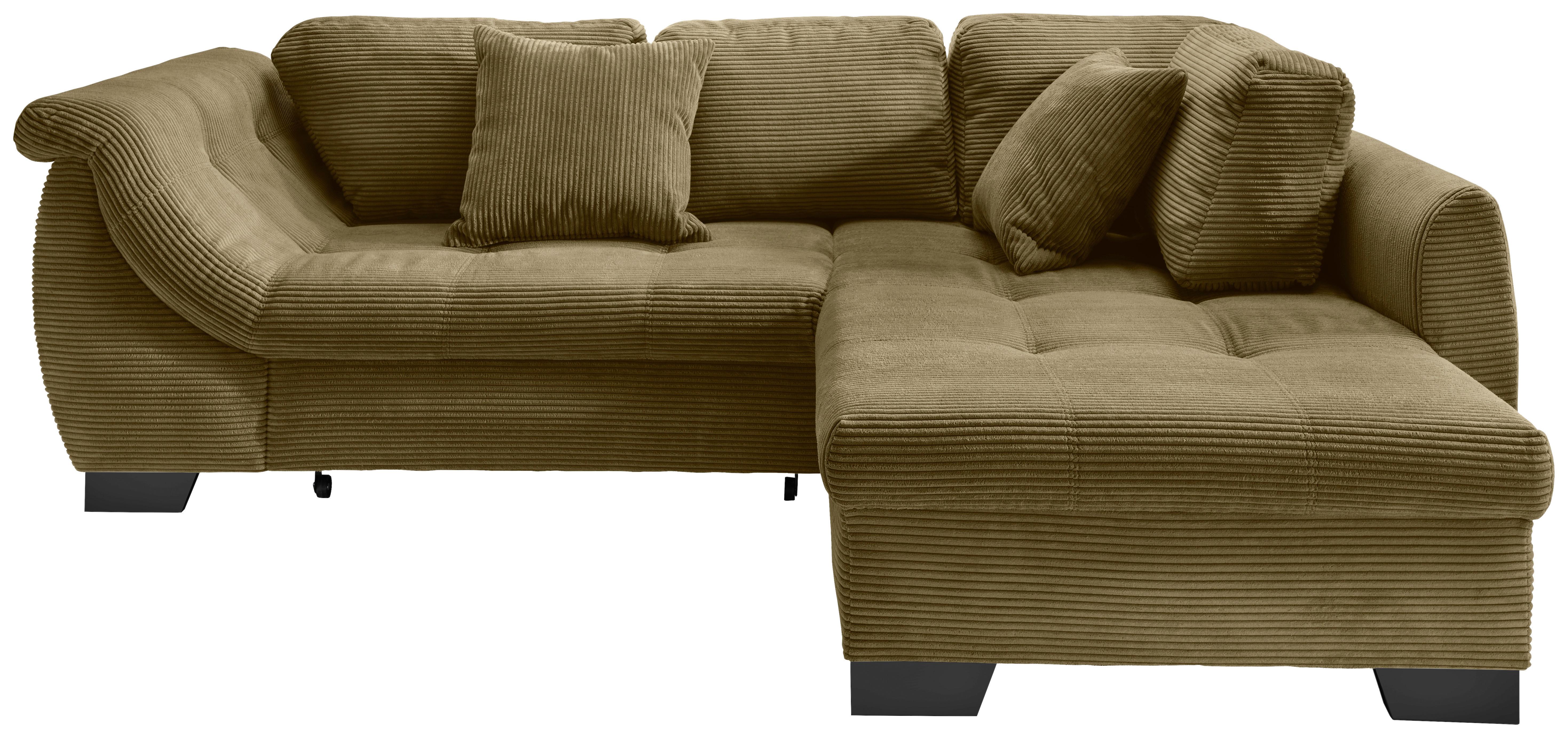 Ecksofa mit Schlaffunktion Flora Olivgrün Cord - Schwarz/Olivgrün, Design, Textil (250/190cm) - MID.YOU