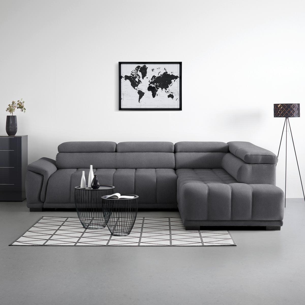 Rohová sedačka GRINALDI, pravá, modrosivá - čierna/modrosivá, Modern, textil/plast (283/206cm) - Premium Living