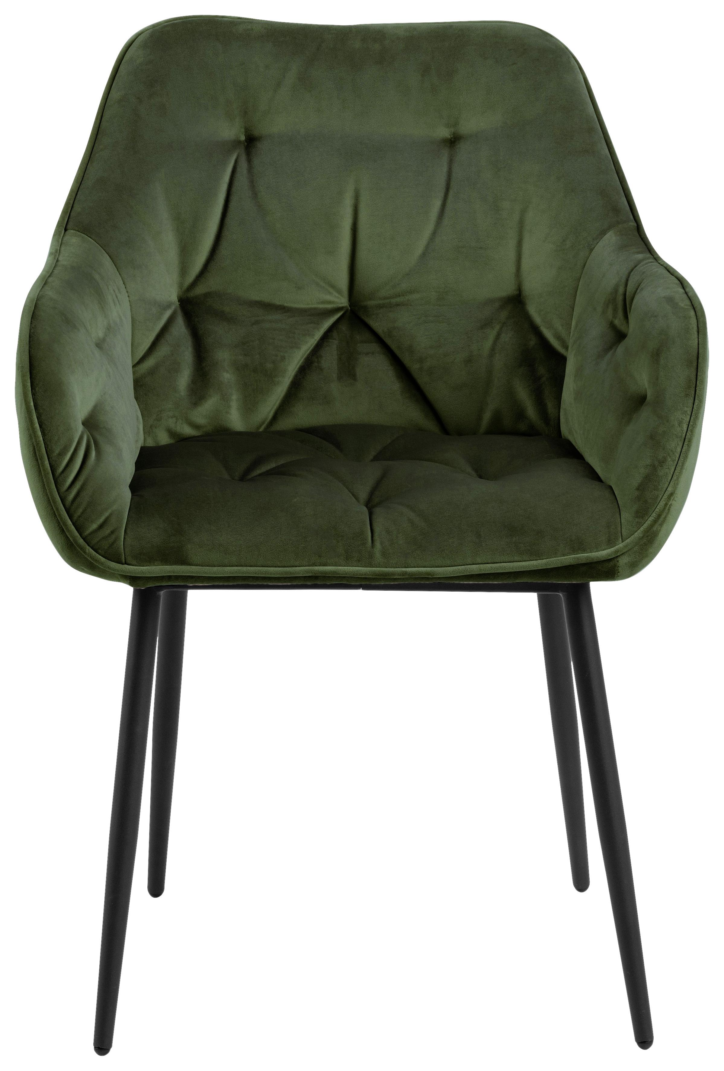 Židle S Područkami Brooke Zelená Samet - černá/zelená, Trend, kov/textil (58/83/55cm) - Livetastic