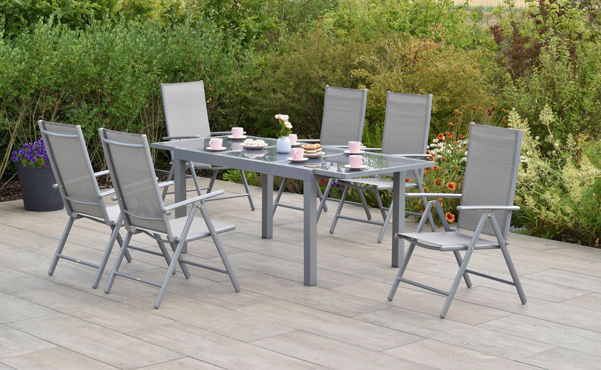 Gartenset Amalfi - Silberfarben/Braun, MODERN, Textil/Metall - Gardenson