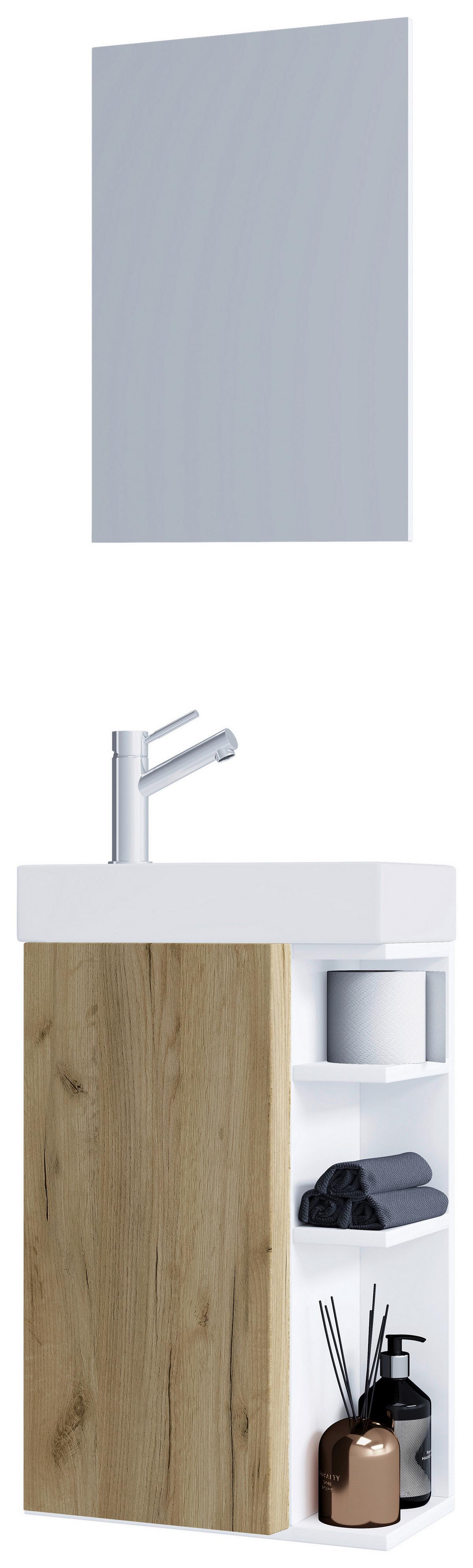 Gästebad Lumia - Honigeiche/Weiß, MODERN, Glas/Keramik (40cm) - MID.YOU
