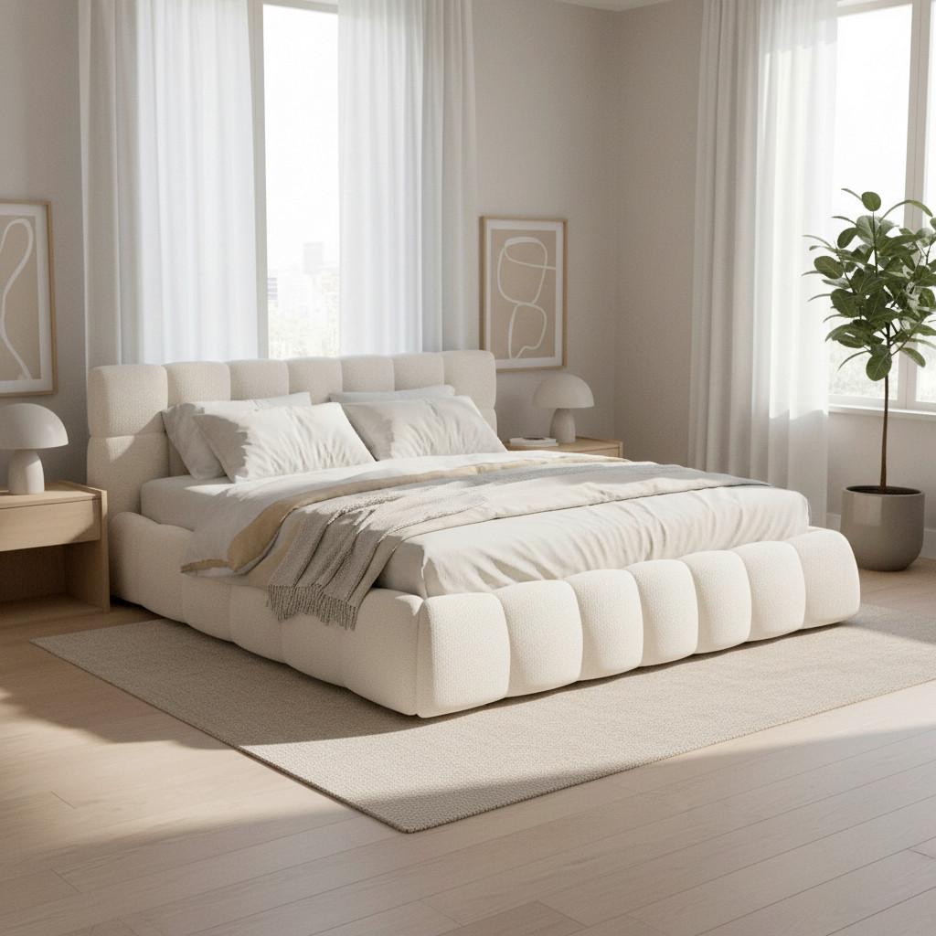 Čalouněná postel MARIJA 180x200 cm, béžová - slonovinová/přírodní barvy, Moderní, kov/dřevo (180/200cm) - Bessagi Home