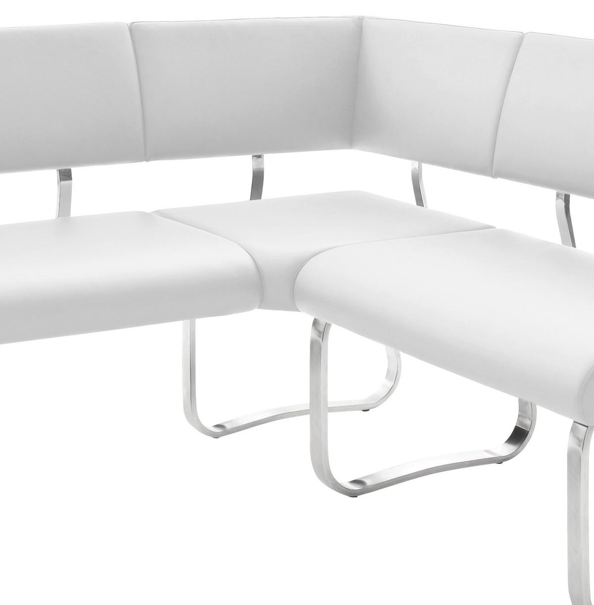 Eckbank Weiß Echtleder Arco 200x150 cm - Edelstahlfarben/Weiß, Design, Leder/Metall (200/150cm) - Livetastic
