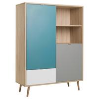 Highboard 103cm Cuba 53-Trend, Eiche Dekor/Grau/Petrol/Weiß - Eichefarben/Petrol, Trend, Holzwerkstoff (103/139/40cm) - MID.YOU