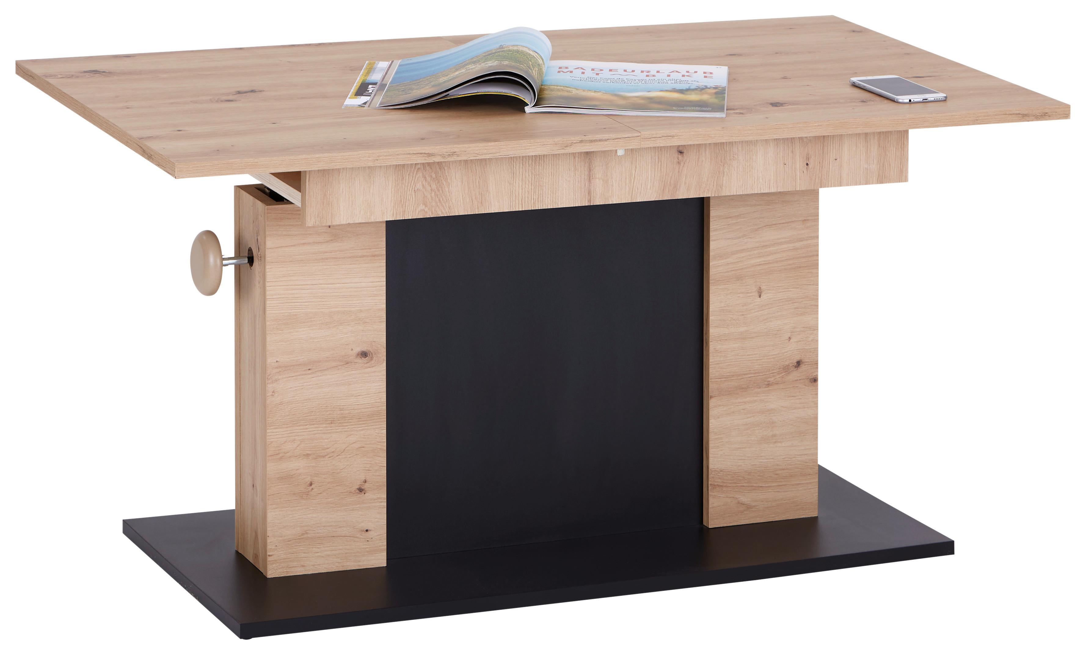 Couchtisch höhenverstellbar Partita, Eiche Dekor/Schwarz - Eichefarben/Schwarz, Design, Holzwerkstoff (110-150/65/59-75cm) - MID.YOU