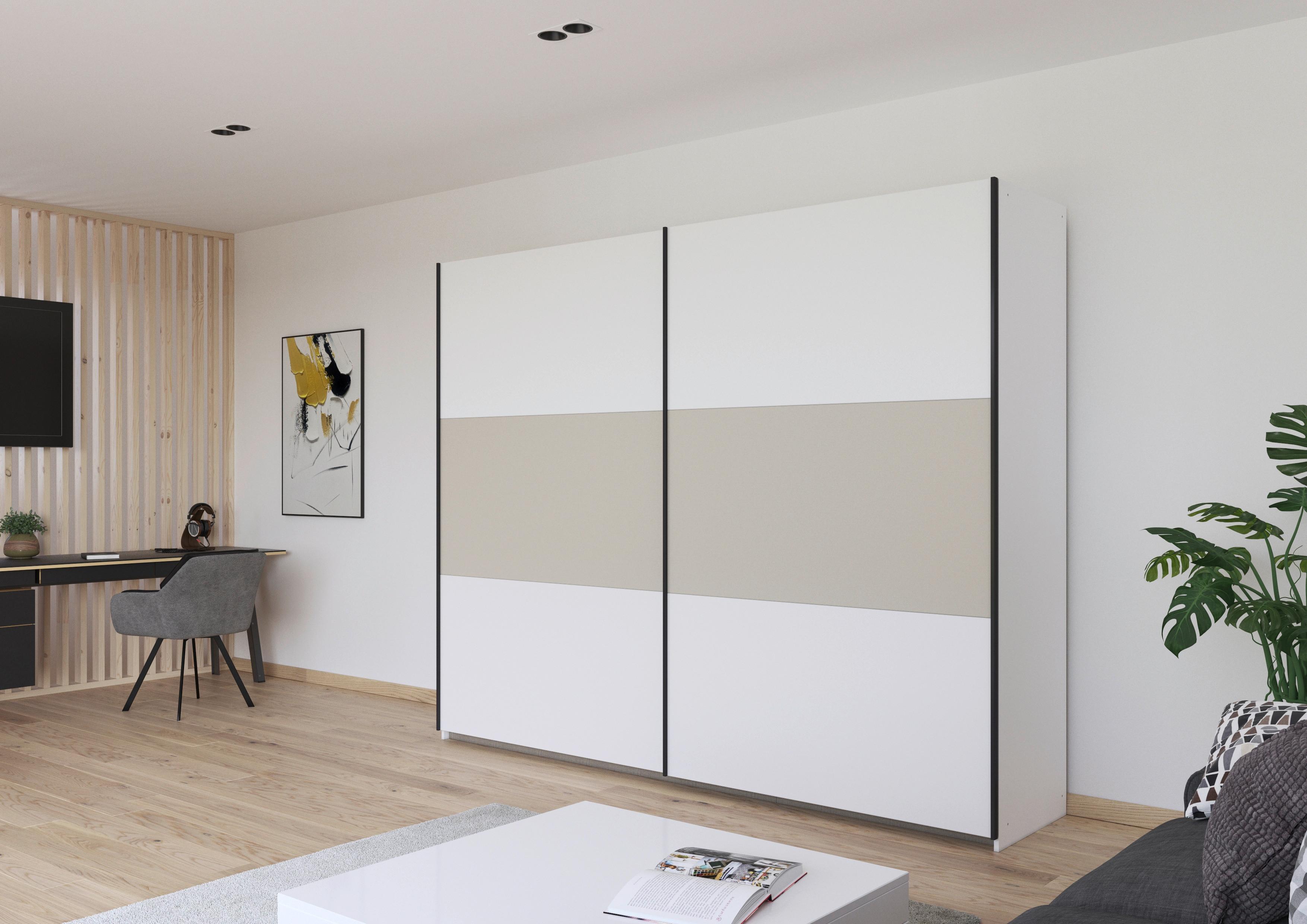 Schwebetürenschrank Neo Weiß Champagner B: 261 cm - Champagner/Weiß, MODERN, Holzwerkstoff (261/210/59cm) - Rauch Möbel